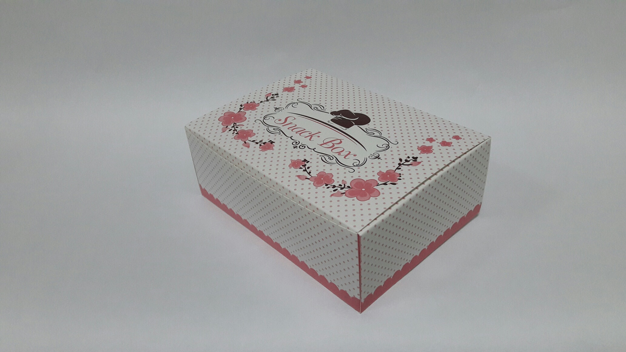 กล่องสแน็ค กล่องขนม กล่องอาหารว่าง ลาย Snack box ชมพู ขนาด 11.5 x 15.5 x 6.0 ซม. ราคา 110 บาท ต่อแพ็ค (20ใบ)