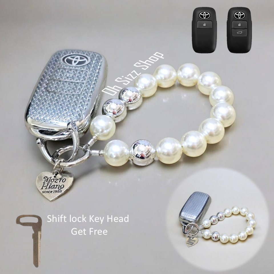 เคสรีโมทรถ Yaris Cross Yaris ATIV Veloz 2025 ลายคริสตัลขอบเงิน สีเงิน ชมพู กดปุ่มได้ (Crystal TPU Key Car Cover) ปกป้องรีโมท เพิ่มความสวยงาม ใส่ง่าย