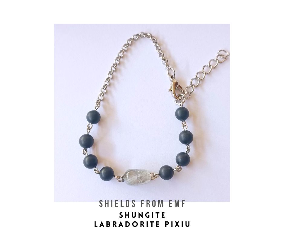 สร้อยข้อมือหินแท้ "Connected" Double Protection Bracelet (Shungite + Pixiu Labradorite)