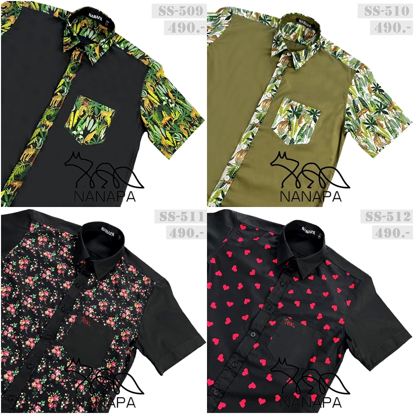New!! เสื้อเชิ้ตแขนสั้น พิมพ์ลาย
