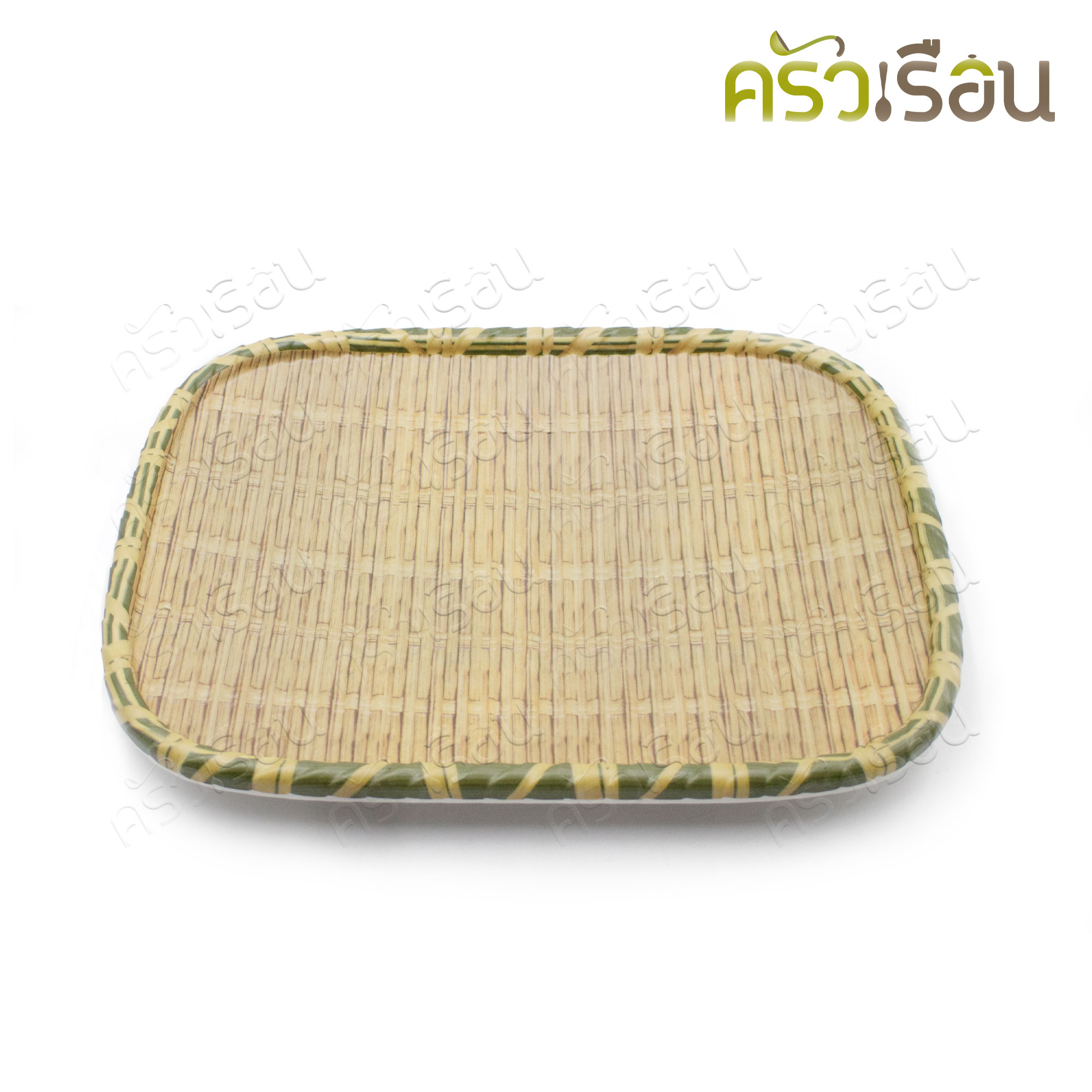 SUMO จานเหลี่ยม ลายสาน ขอบเขียว เมลามีน 10 นิ้ว JT545-10 จานใส่ขนม จานใส่ผลไม้ จาน