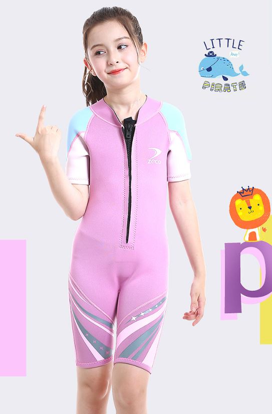 ชุดว่ายน้ำเด็กควบคุมอุณหภูมิ ป้องกันหนาว ป้องกันรังสี UV bodysuit แขนสั้นขาสั้น ซิปหน้า
