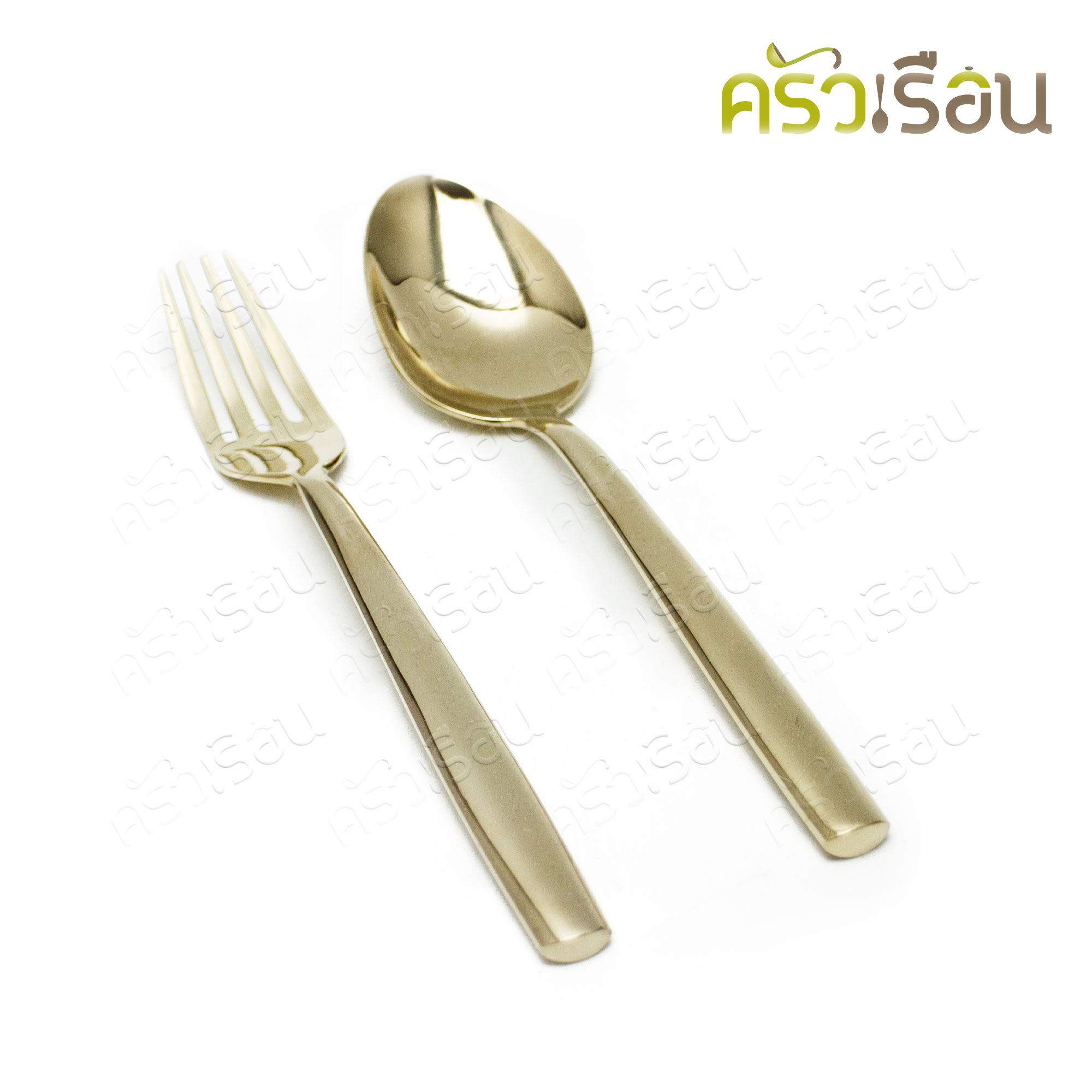 BRASS ช้อนส้อม ทองเหลืองแท้ ด้ามเรียบหนา ช้อนยาว 19.4 ซม. ส้อมยาว 19.8 ซม. ราคาต่อคู่
