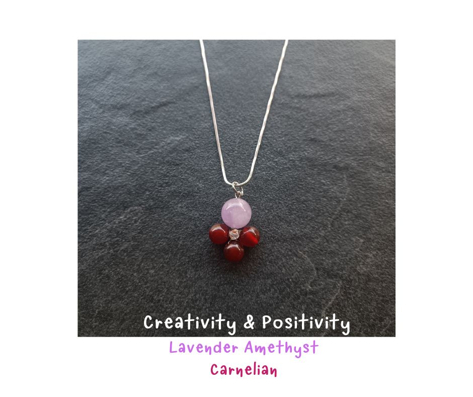 สร้อยคอพร้อมจี้หินแท้ Amethyst+ Carnelian Necklace (ไอเดียสร้างสรรค์ พลังงานบวก และความสำเร็จ)