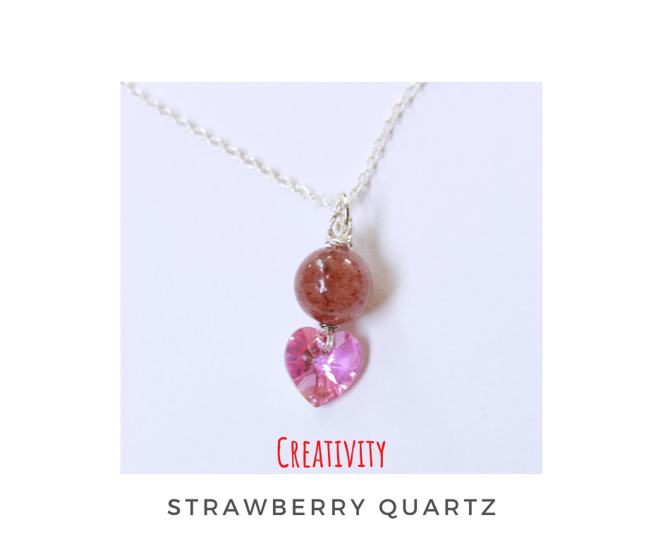 สร้อยเงินแท้ พร้อมจี้หิน Strawberry Quartz ประดับหัวใจคริสตัล (For Love & Relationship)