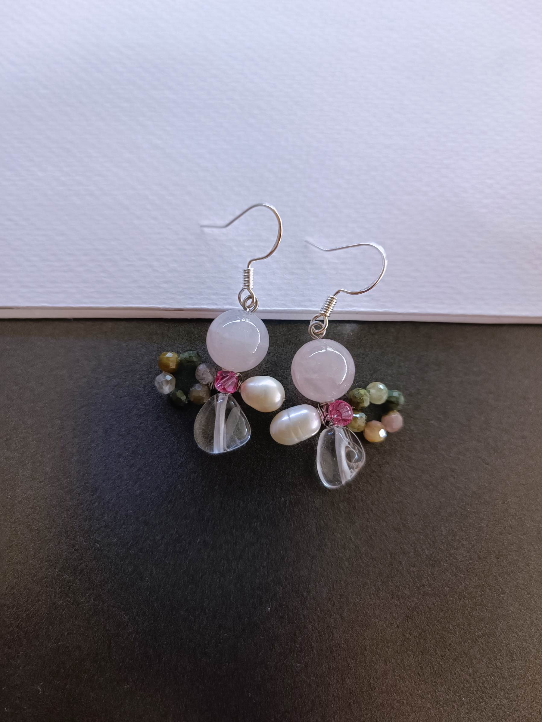 ต่างหูเงินแท้ 92.5 ประดับหินแท้ "Manifest Love" Earring (Rose Quartz ,Clear Quartz ,Pink Tourmaline)