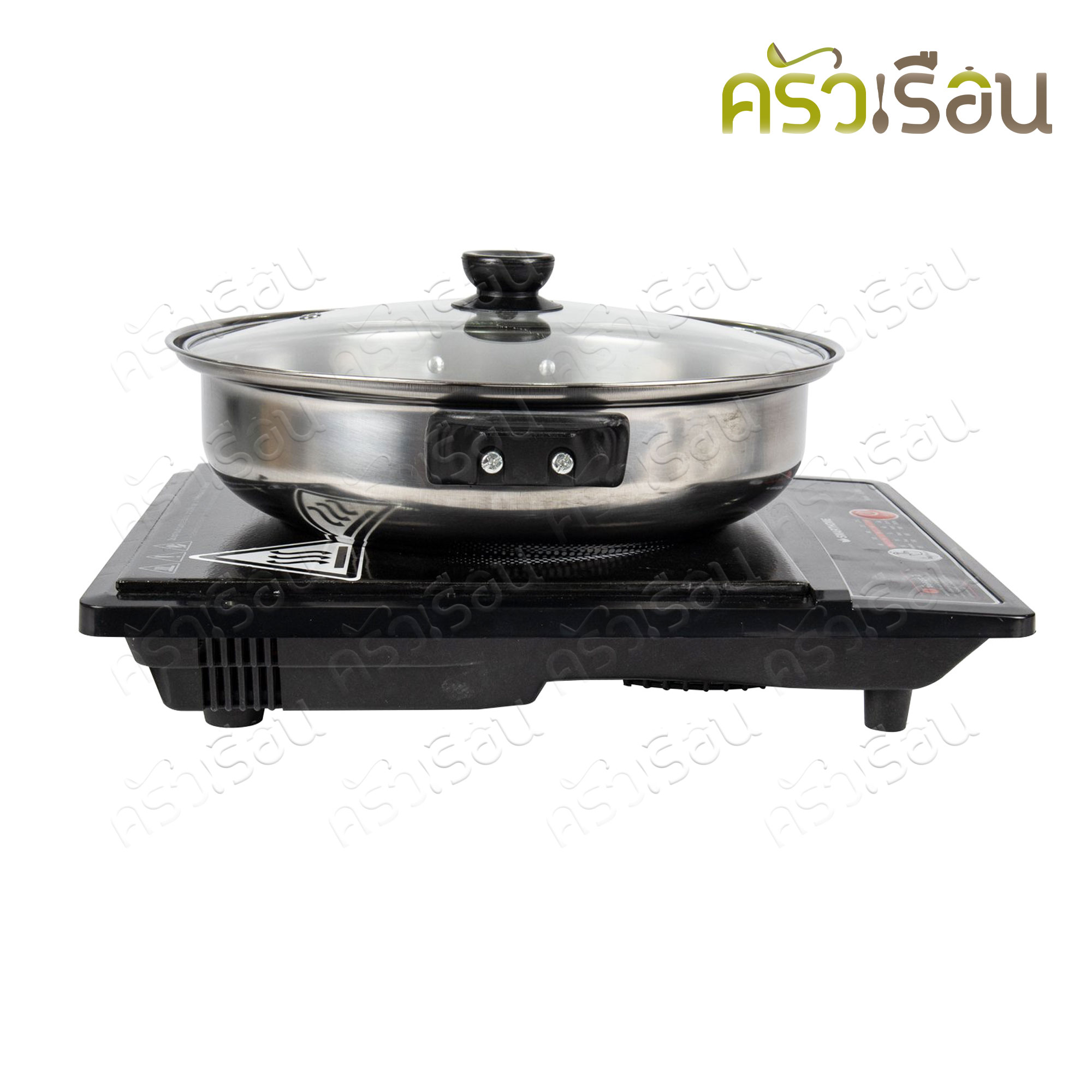 SMARTHOME Induction cooker + Stainless Steel Sukiyaki Pot, Model IN-1300, Size 28 x 35 x 6.5 cm.