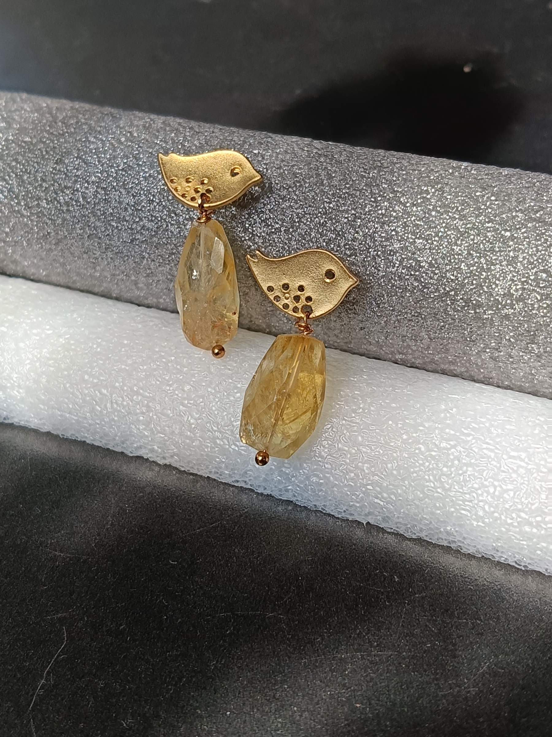 ต่างหูหินแท้ "14K" Citrine Earring (ดึงดูดเงิน โชคลาภ เสริมการค้า)