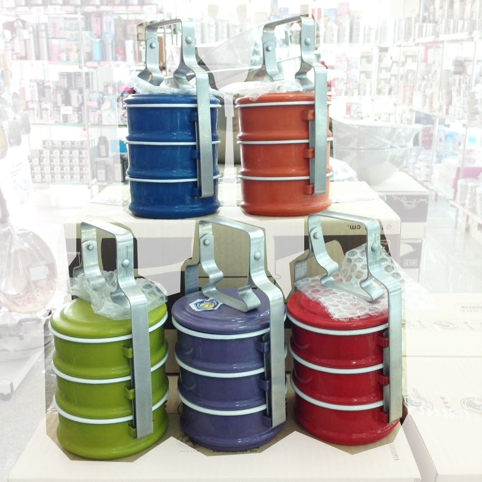 Rabbit Brand ปิ่นโตเคลือบ 10 ซม. 3 ชั้น ตรากระต่าย มี 9 สีใให้เลือก ราคาต่อเถา