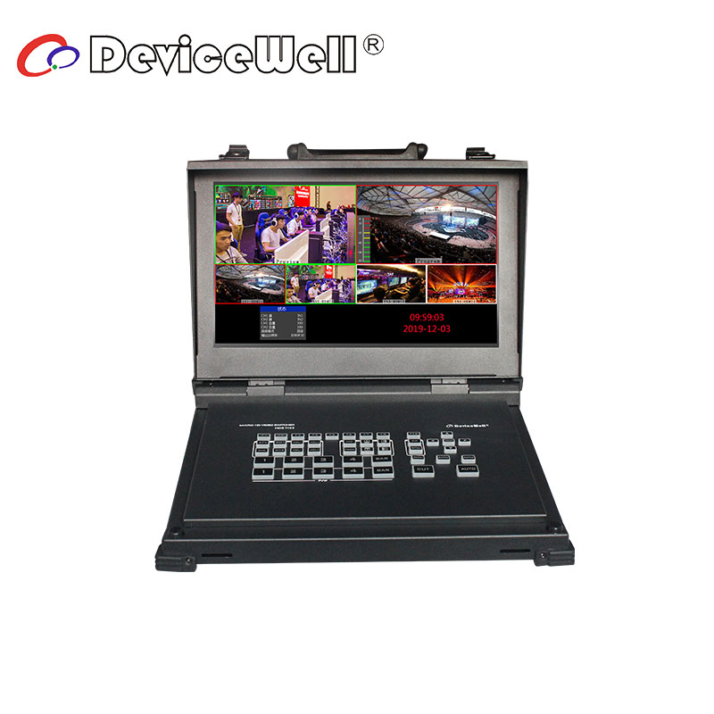DeviceWell HDS9105: เครื่องสลับสัญญาณวิดีโอ Full HD 5 ช่อง (4x HDMI, 1x DisplayPort) แบบ All-in-One พร้อมจอภาพ 11.6 นิ้ว และ T-Bar สำหรับงาน Live Broadcast และ Production