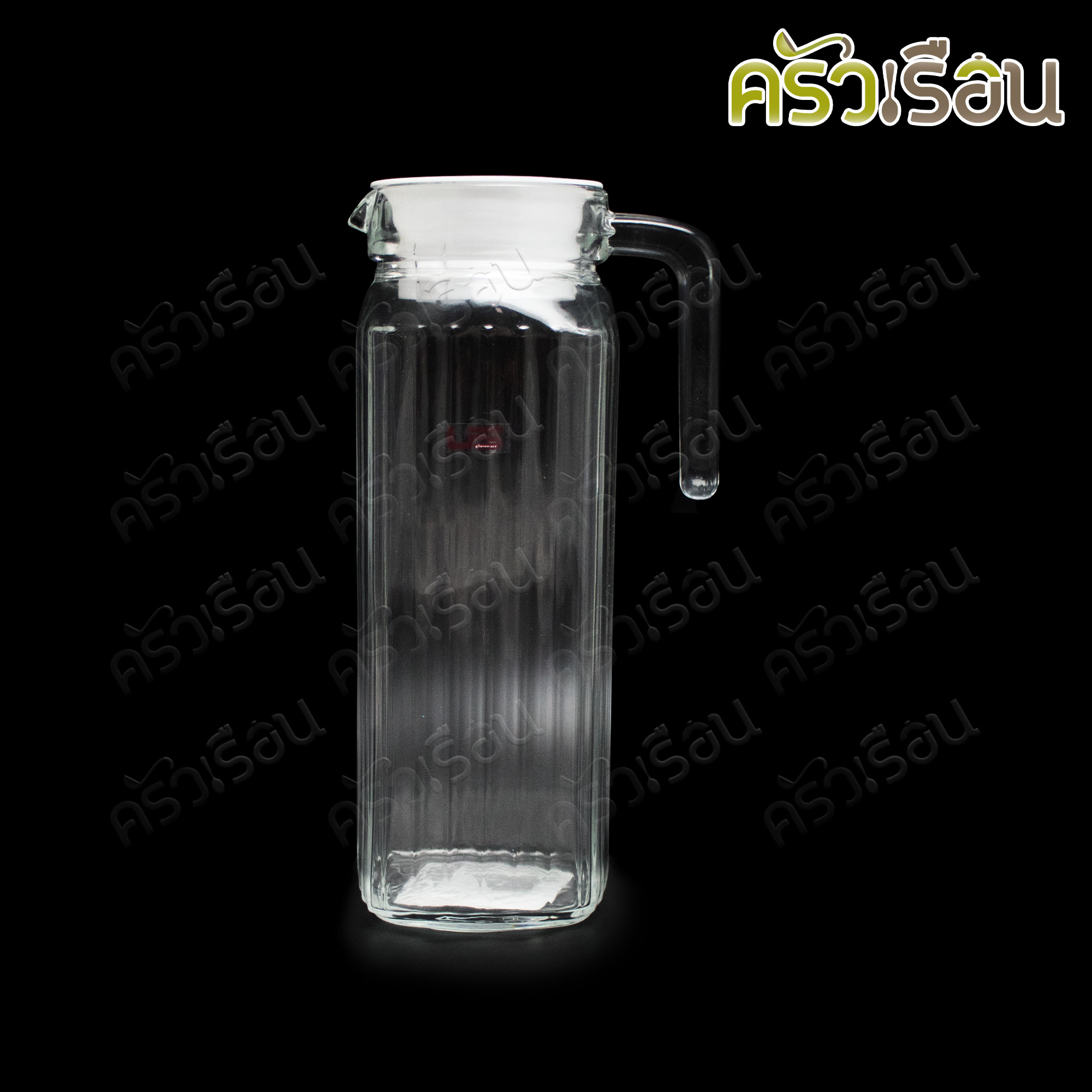 US เหยือกน้ำ แก้วใส ลายริ้ว พร้อมฝาพลาสติก 1200 มล. 8.7 x 13 x 24.5 ซม. SQP-200PC [ 1.2 ลิตร ]