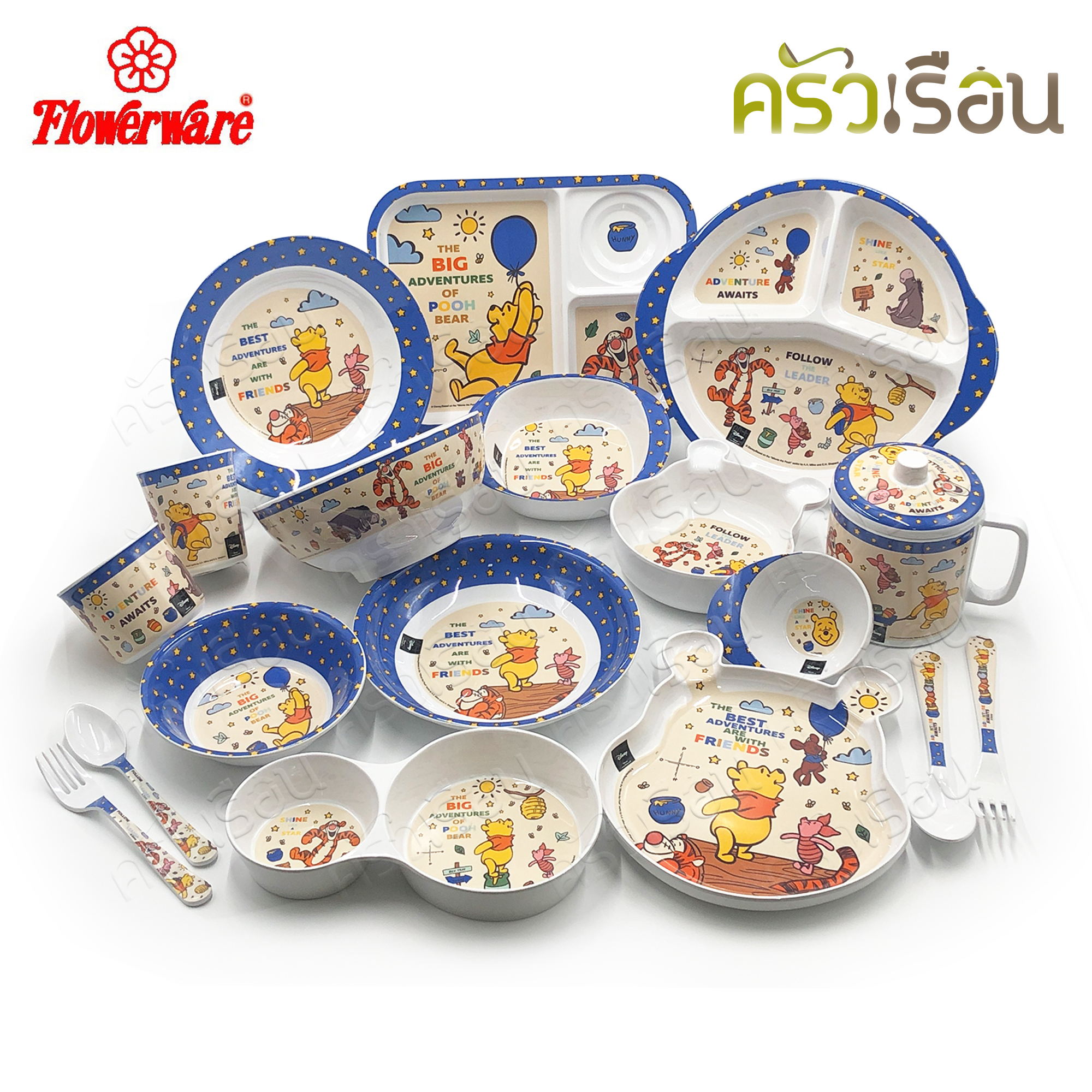 Flowerware ลายเดอะบิ๊กแอดเวนเจอร์ ออฟ พูห์แบร์ [ ราคาต่อชิ้น ] จาน หรือ ชาม หรือ ช้อนส้อม หรือ แก้วน้ำ เมลามีน The Big Adventure of Pooh Bear.
