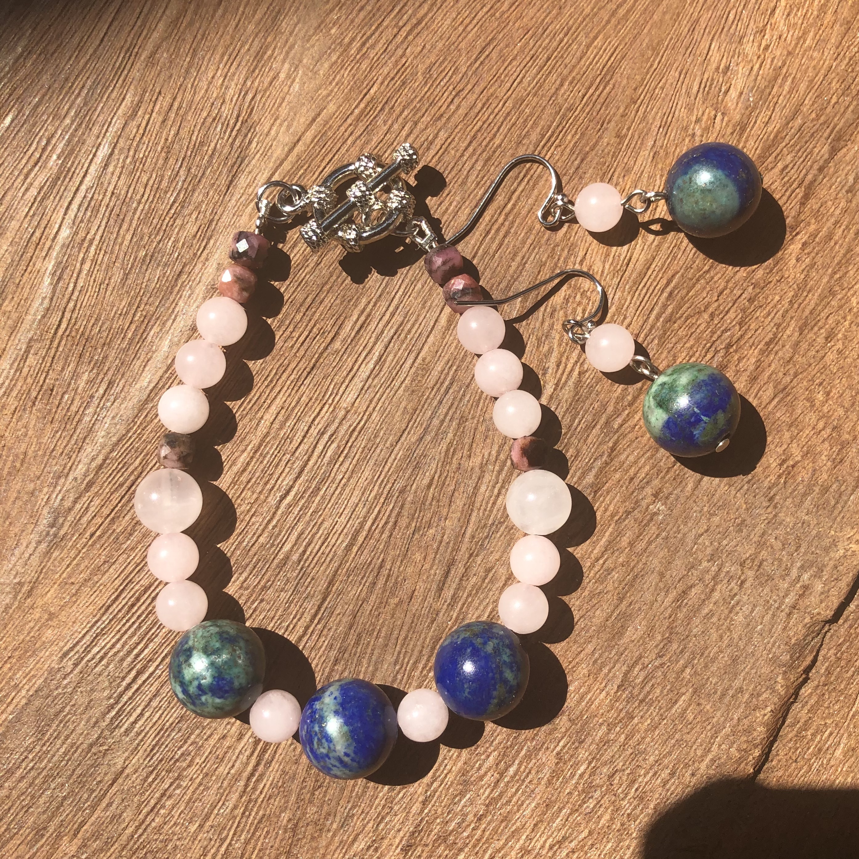 สร้อยข้อมือ Azurite+Rose Quartz พร้อมต่างหู