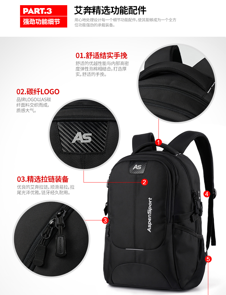 AspenSport Backpack Laptop กระเป๋าสะพายหลัง กระเป๋าโน๊ตบุ๊ค 14-16 นิ้ว กระเป๋าเดินทาง รุ่น AS-B98 ขนาด สีดำ