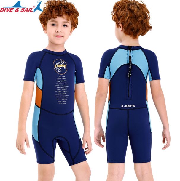 ชุดว่ายน้ำเด็กป้องกันความหนาว ป้องกันรังสี UV ช่วยรักษาอุณหภูมิขณะอยู่ในน้ำ เป็นชุดbodysuitแขนสั้นขาสั้น