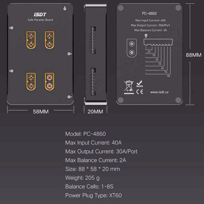 ISDT PC-4860 PC-4860S 1-8S Safe Parallel Board XT60 CNC Parallel Charging Board บอร์ดชาร์จ ประสิทธิภาพสูง Charger