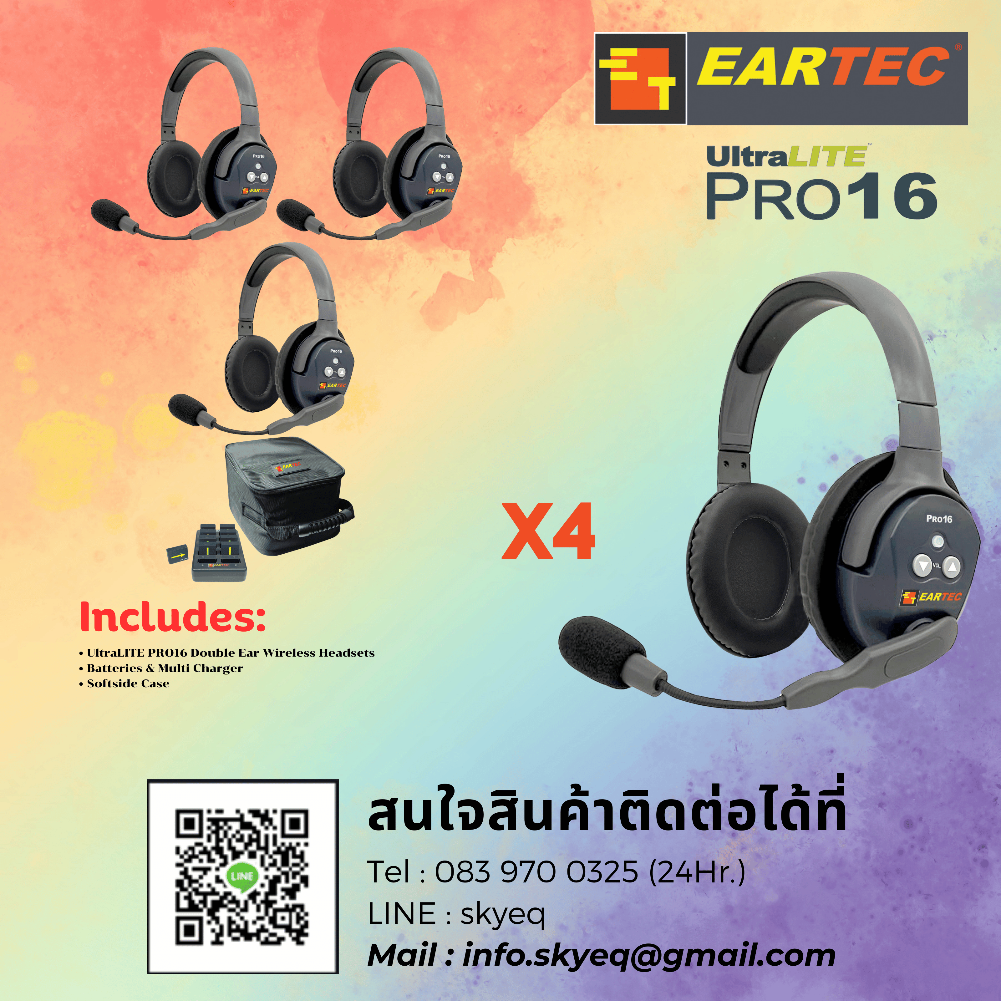 PRO16 DOUBLE SERIES – ETP4D (4 Double Headsets, Batteries, Charger, Case)