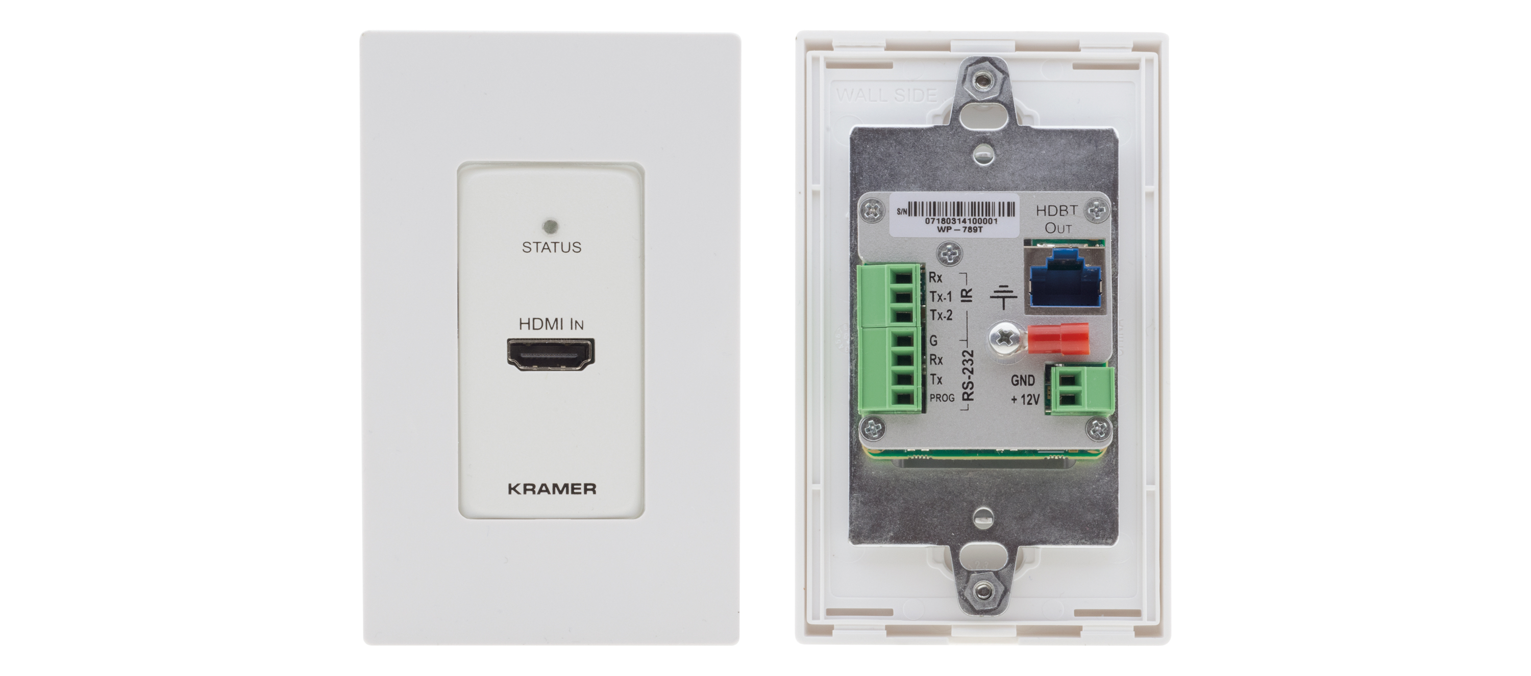 Kramer WP-789T 4K60 4:2:0 HDMI 1–Gang PoE Wall–Plate Transmitter with RS–232 & IR over Long–Reach HDBaseT
