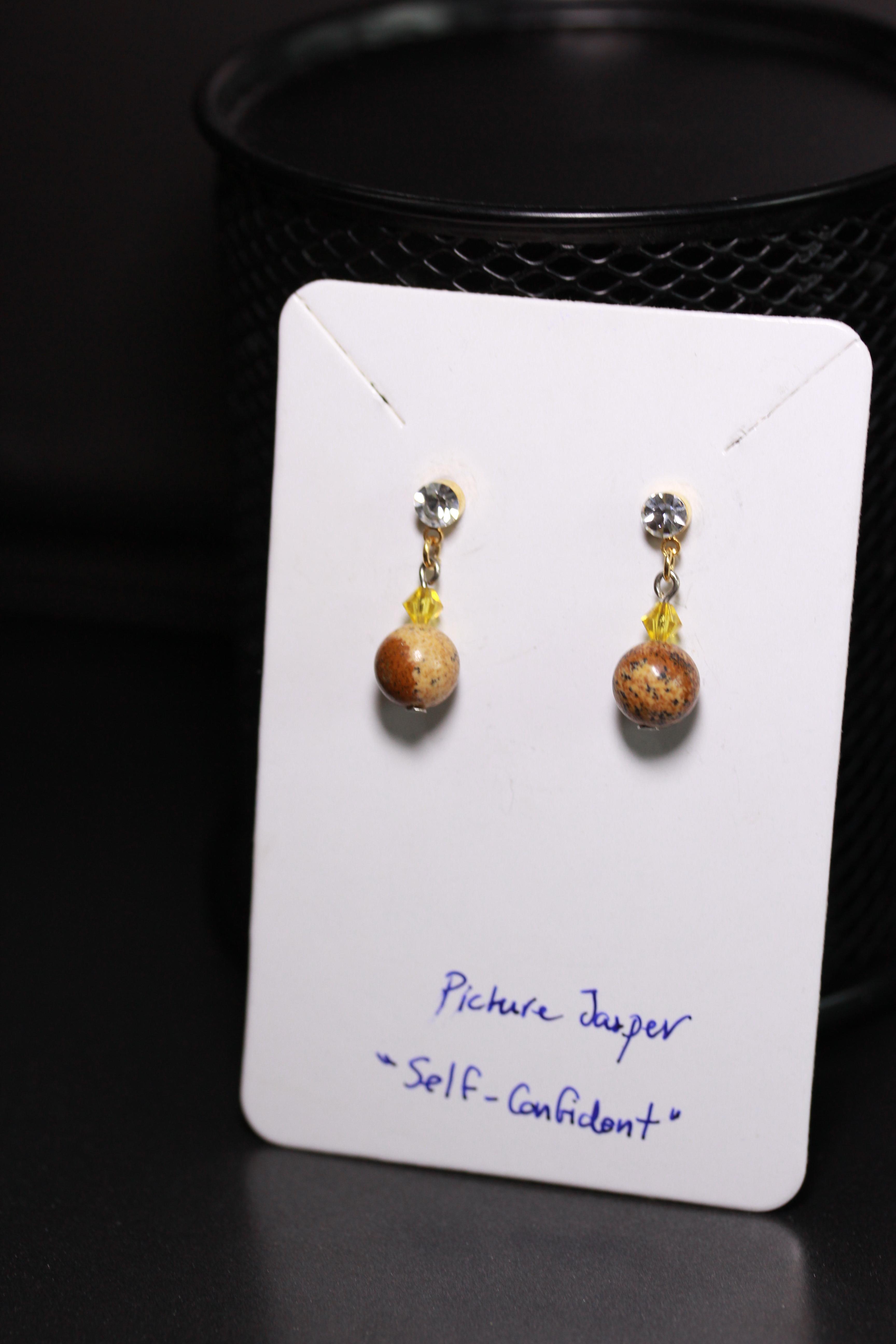 ต่างหูหินแท้ "Flow" Picture Jasper Earring (Self-Love)