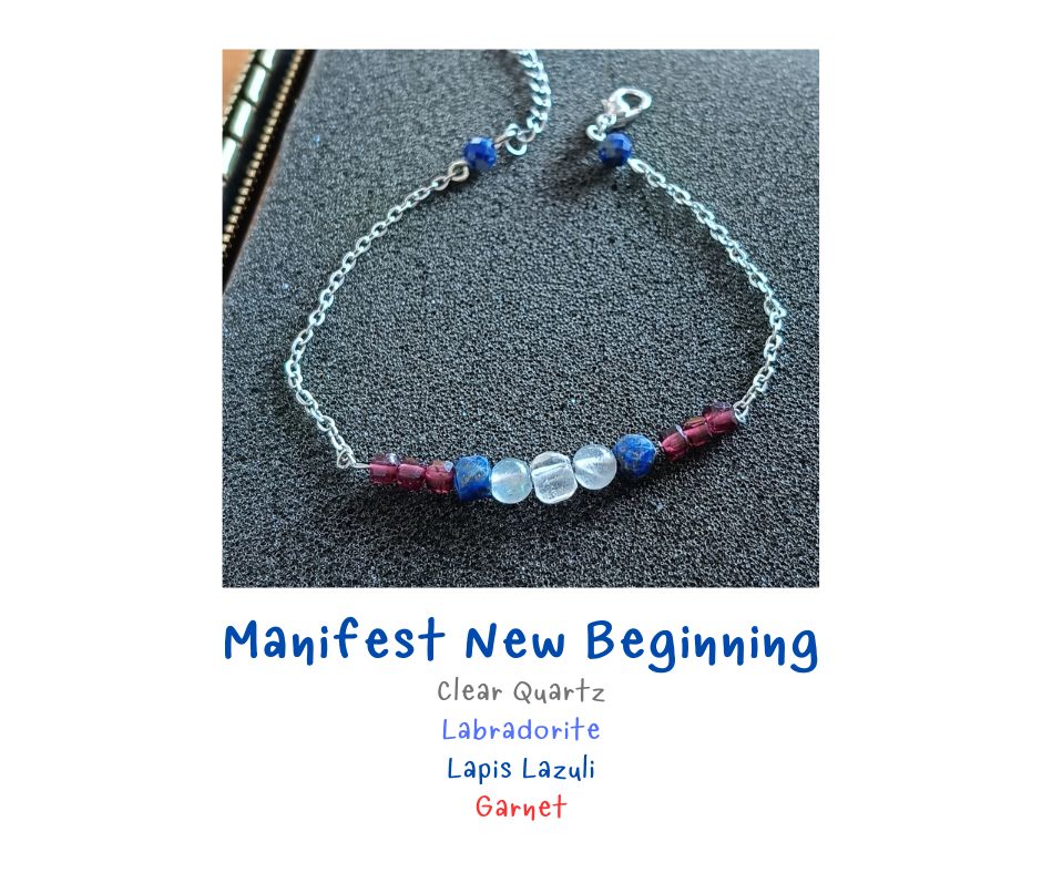สร้อยข้อมือหินแท้ Manifest New Beginning Bracelet (Clear Quartz , Labradorite , Garnet)