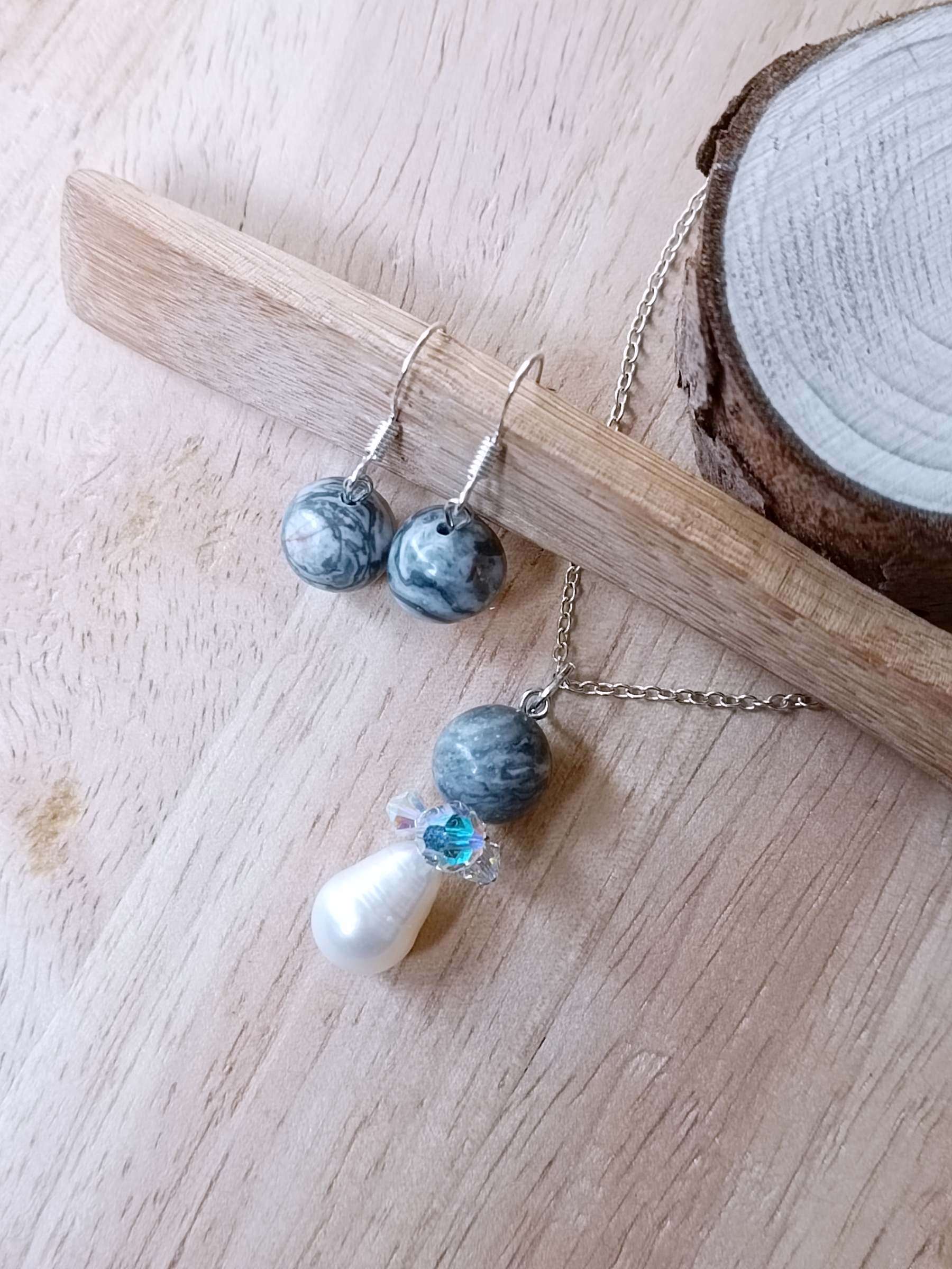 ชุดสร้อยจี้หินแท้ พร้อมต่างหู Map Jasper Jewelry Set (Self-Love)