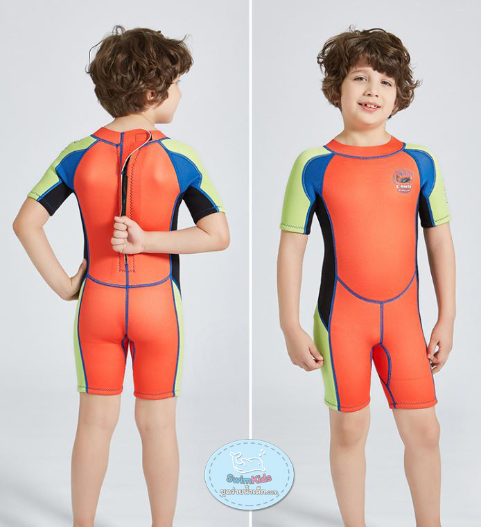 ชุดว่ายน้ำเด็กควบคุมอุณหภูมิ เป็นชุด wetsuit เหมาะกับการใส่ว่ายน้ำหรือดำน้ำ / ผลิตจากผ้า Neoprene หนา 2.5 mm. ป้องกันความหนาว / ป้องกันรังสี UV Ultraviolet Protection UV **