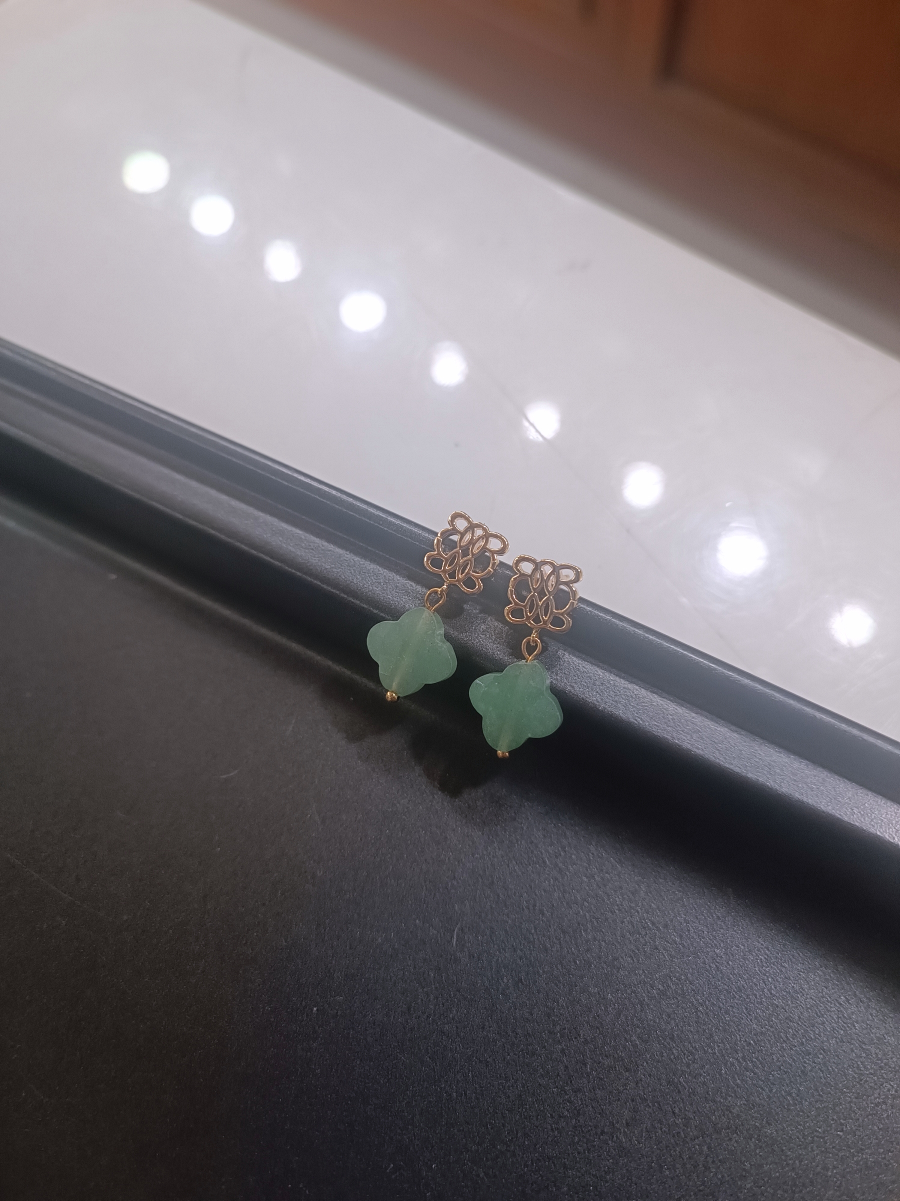 ต่างหู "14K" ประดับ Green Aventurine Earring (โชคลาภ Positive Energy)