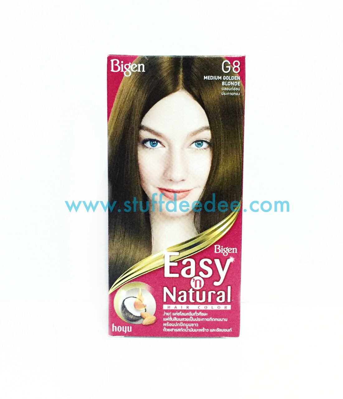 ครีมย้อมผมบีเง็น Easy & Natural G8 สีบลอนด์อ่อนประกายทอง Medium Golden Blonde ใช้ง่าย แค่ชโลมครีม พร้อมปกปิดผมขาว ด้วยสารสกัดจากน้ำมันมะพร้าวและอัลมอนด์