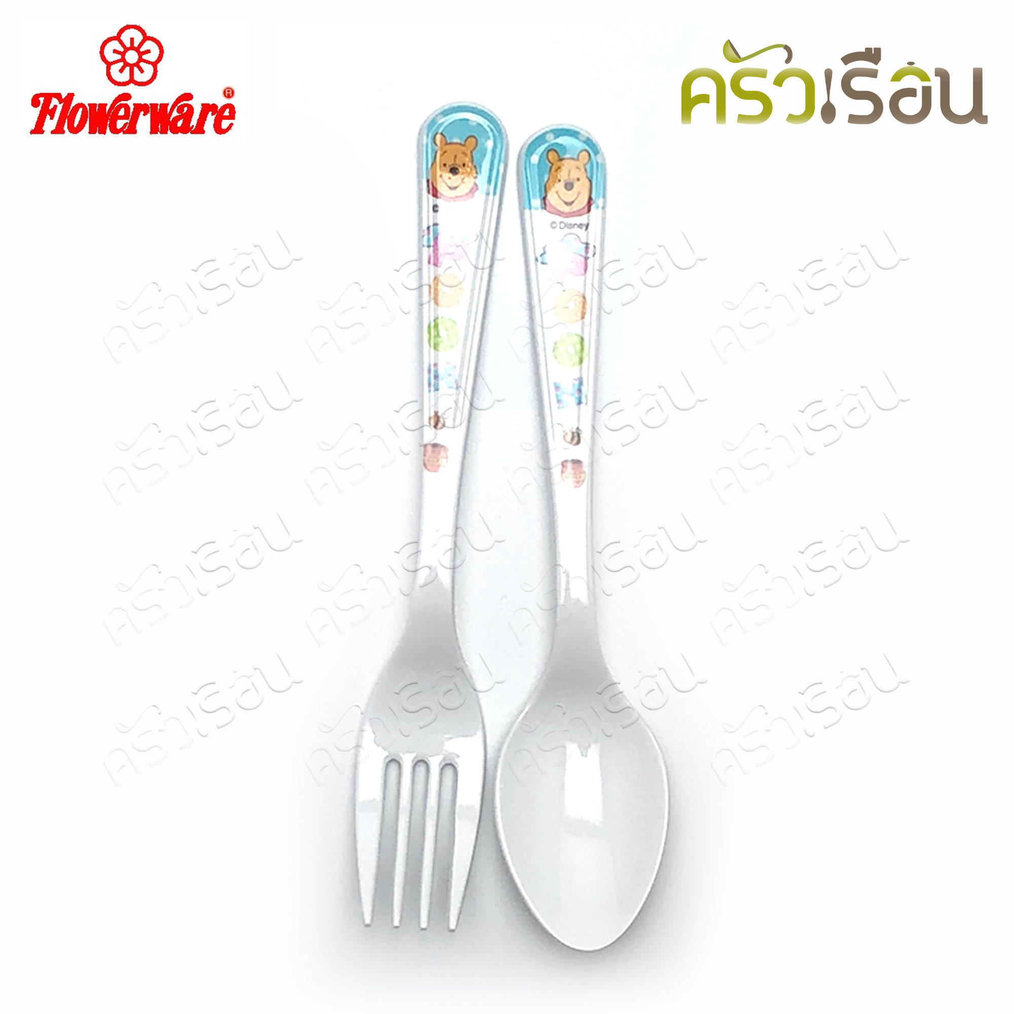 Flowerware ลาย Pooh Blue Spot white หมีพูห์ พูห์ บลู สปอต ไวท์ [ ราคาต่อชิ้น ] ชาม หรือ แก้วน้ำ หรือ ถาดหลุม เมลามีน