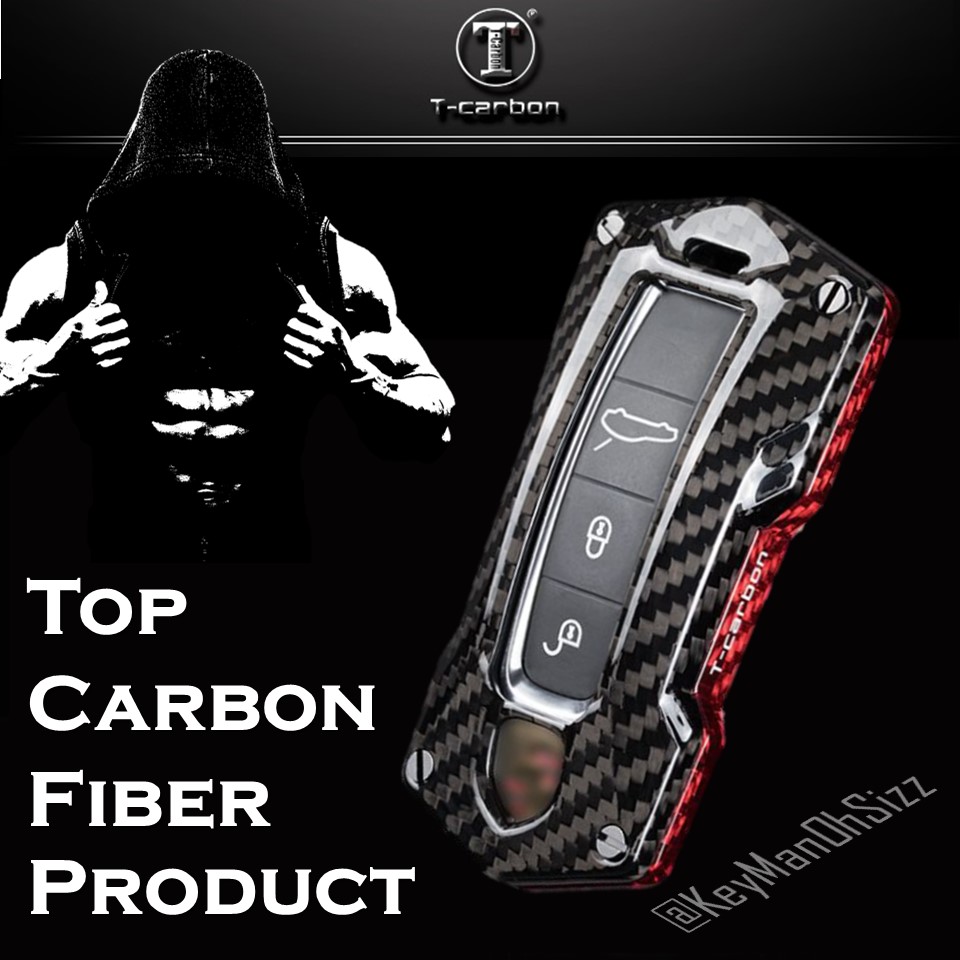 เคสรีโมทรถ Porsche Keyless คาร์บอนไฟเบอร์แท้ T-Carbon แถมแผ่นใส Transparent TPU ครอบปุ่ม (Top Product ; Carbon Fiber Key Case) Key Sets ; Porsche 911 carrera s cabriolet (992) Cayenne Macan Tiger Panamera Car Key Sleeve Cover High-End