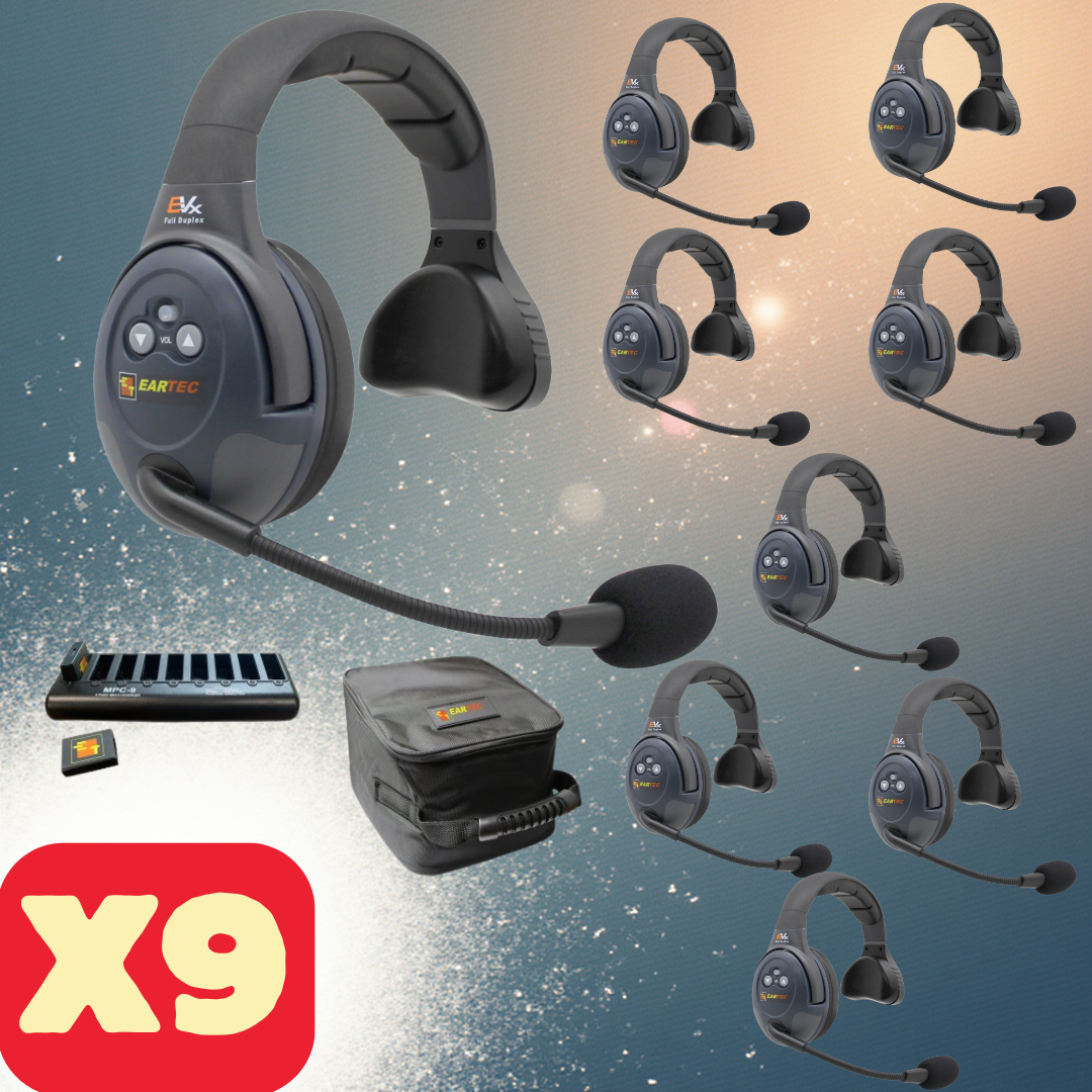 Eartec EVADE EVx9S Full Duplex Wireless Intercom System with 9 Single-Ear Headsets (2.4 GHz)
