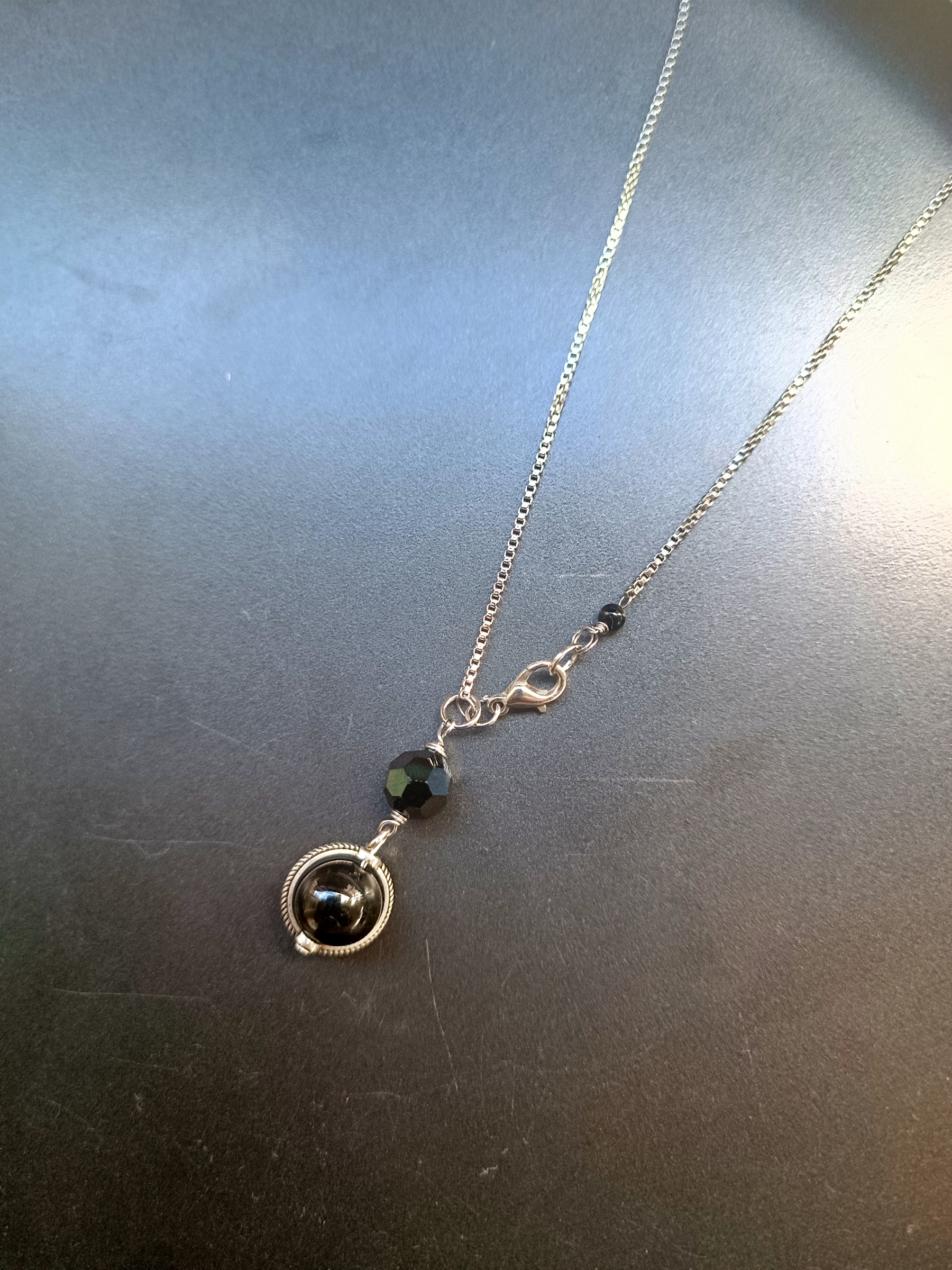 สร้อยพร้อมจี้หินแท้ Black Obsidian Pendant Necklace (For Protection)