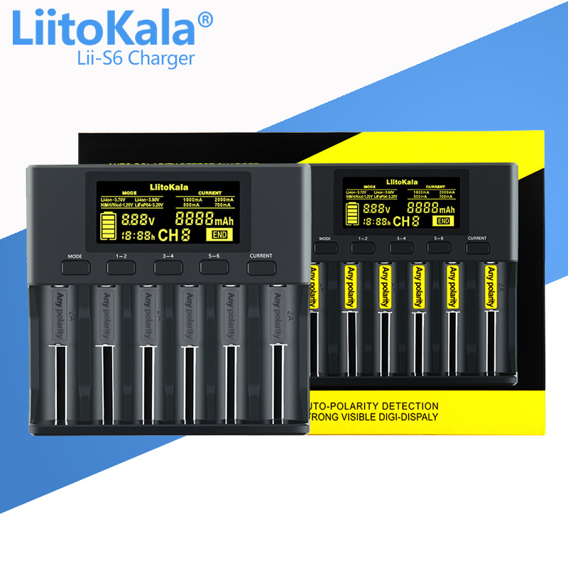 เครื่องชาร์จ LiitoKala Lii-S6 Lii S6 LiiS6 เครื่องชาร์จถ่าน Li-ion 18650 18350 16340 14500 26650 Ni-MH Ni-Cd AA AAA