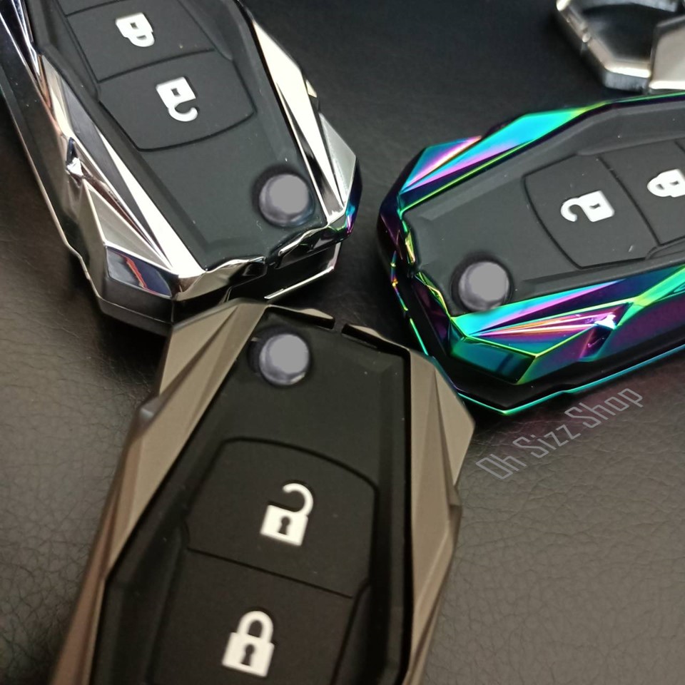 กรอบเคสกุญแจโลหะรีโมทรถ Ford Ranger Hard Case 360 องศา (Alloy Silicone Key Cover with Silicone Push button Guard) Ford Key Sets Model Ford Ranger XLT, Wildtrak 2015-18 Key 2, 3 ปุ่ม Metal Protective Case Zinc Alloy