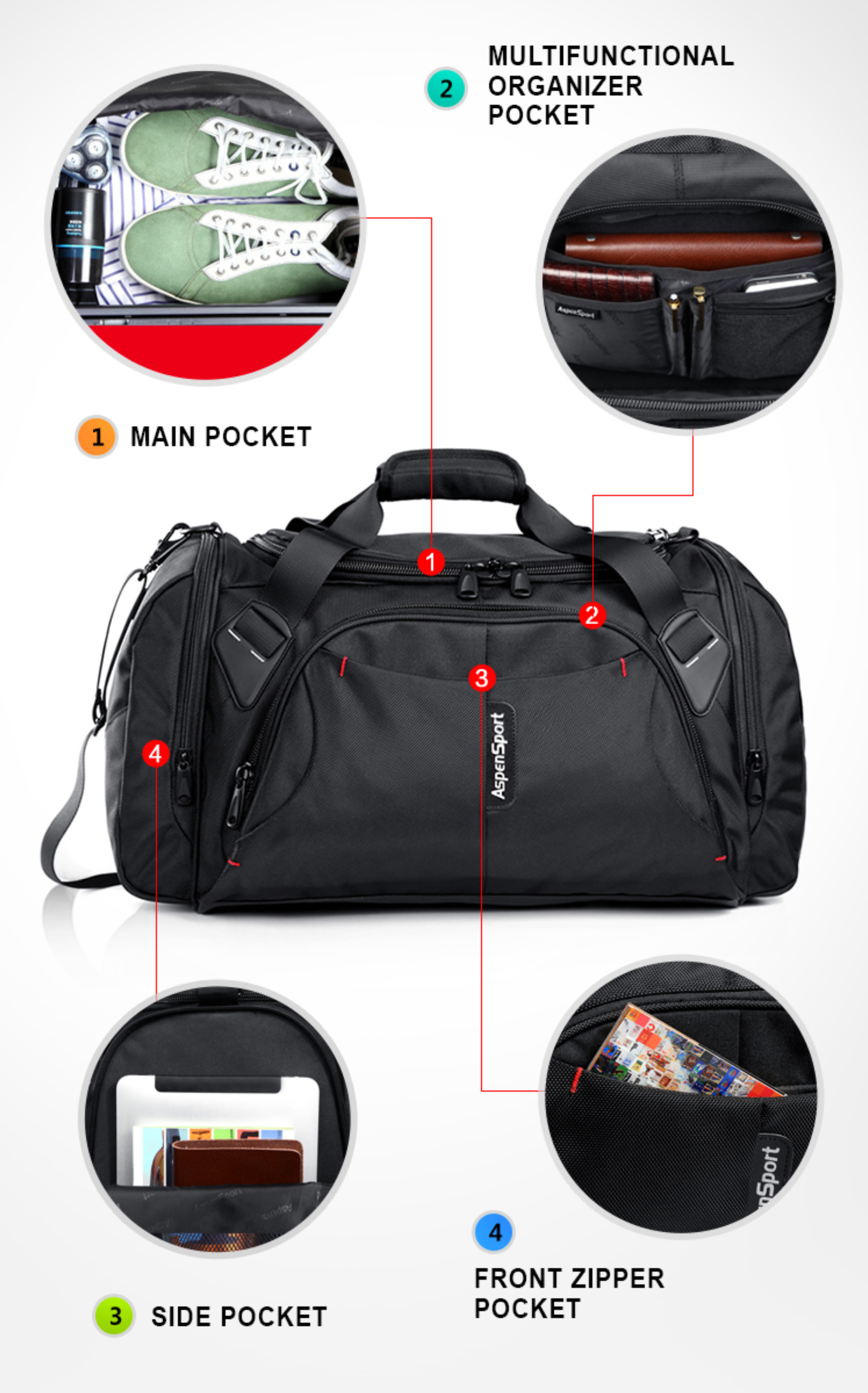 Aspensport กระเป๋าเดินทาง สะพายข้าง ขนาด 45L รุ่น AS-K11 สีดำ