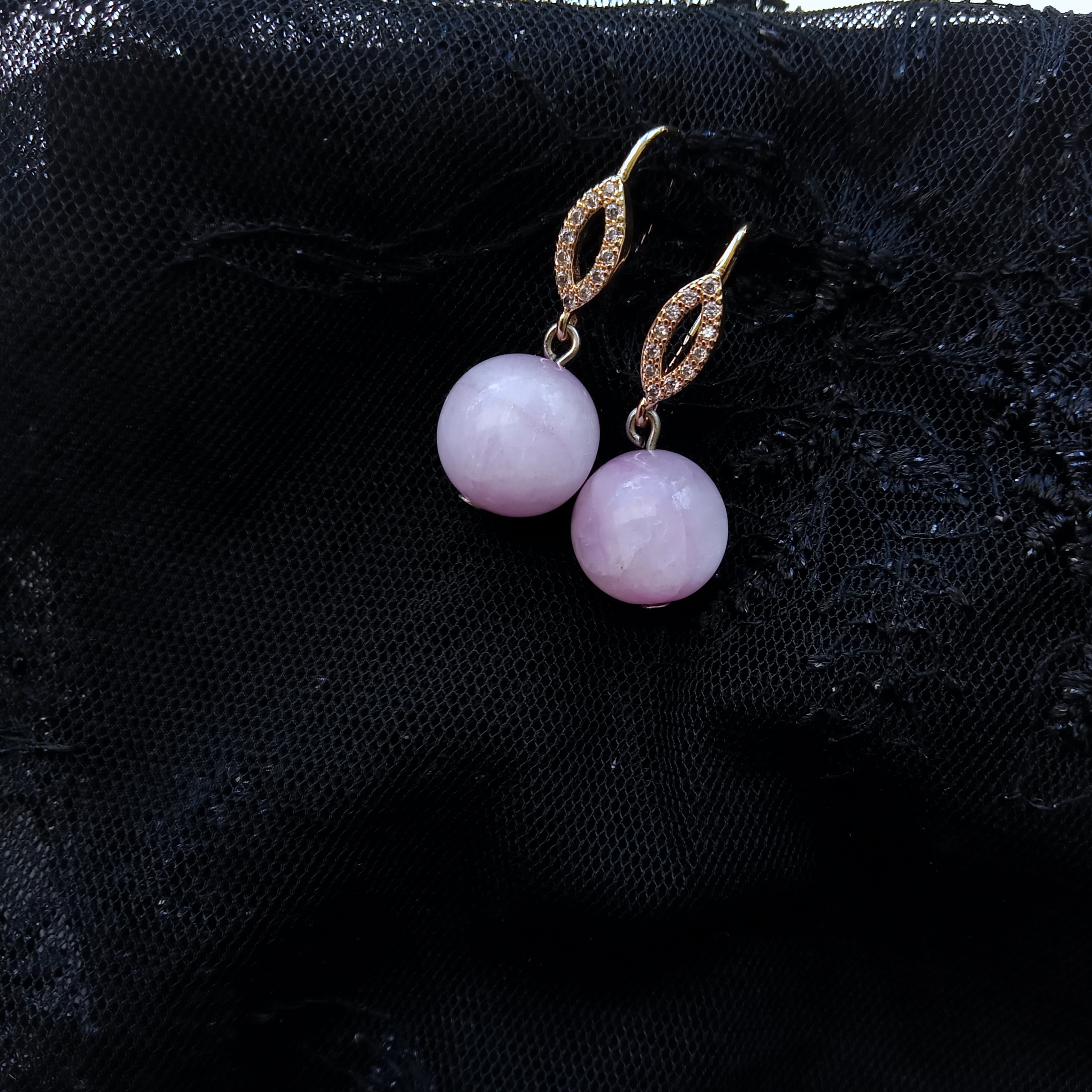 ต่างหูหินแท้ "14K" Kunzite Earrings (Love and Relationship)