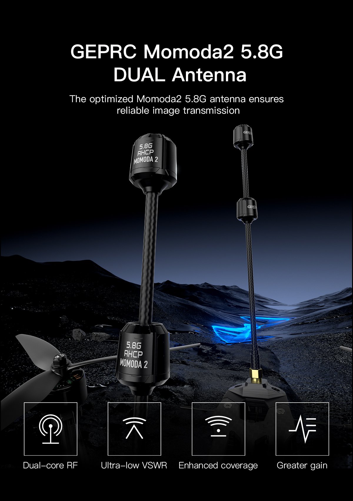 GEPRC Momoda2 Small 5.8G and DUAL Antenna ของเล่นบังคับวิทยุ LHCP RHCP