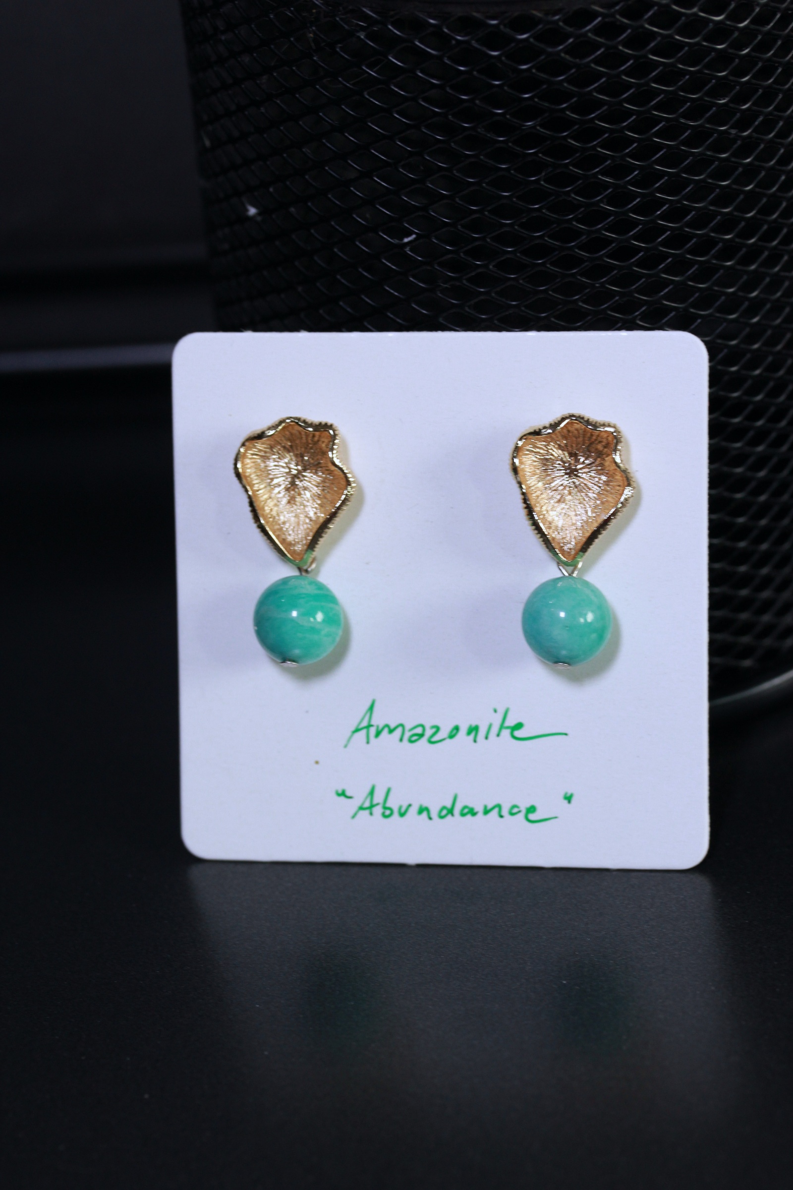 ต่างหูหินแท้ "14K" Brazilian Amazonite Earring (Aura Cleanse)