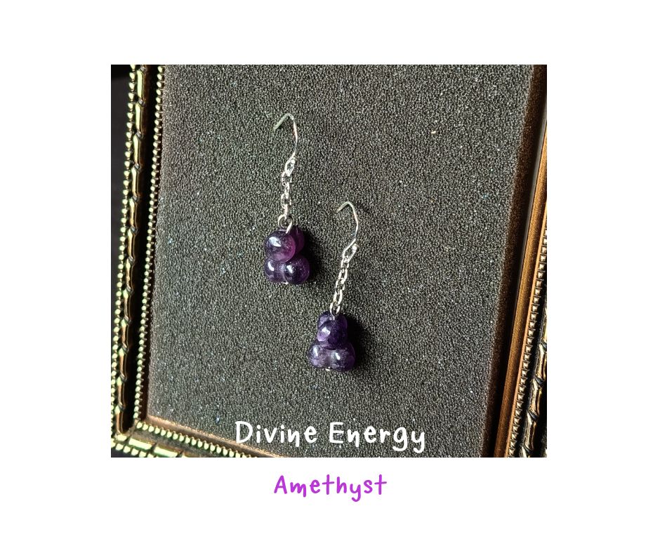 ต่างหูหินแท้ "Flow Silver" Amethyst Earring (Positive Energy , Energy Filter)