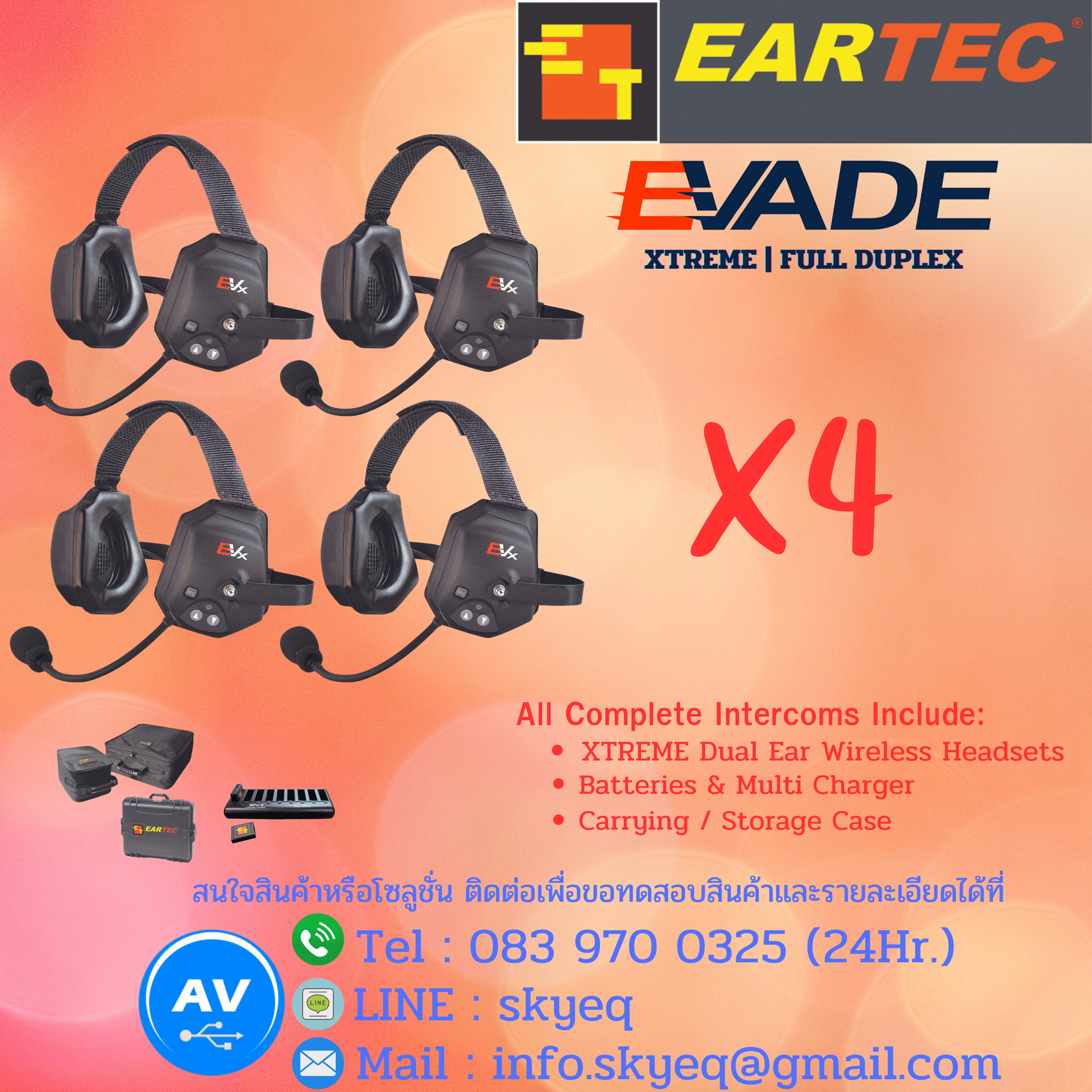 EARTEC Evade XTreme Wireless Headset System – EVxT4 Two Evade XTreme Headsets, Batteries, Charger, Case