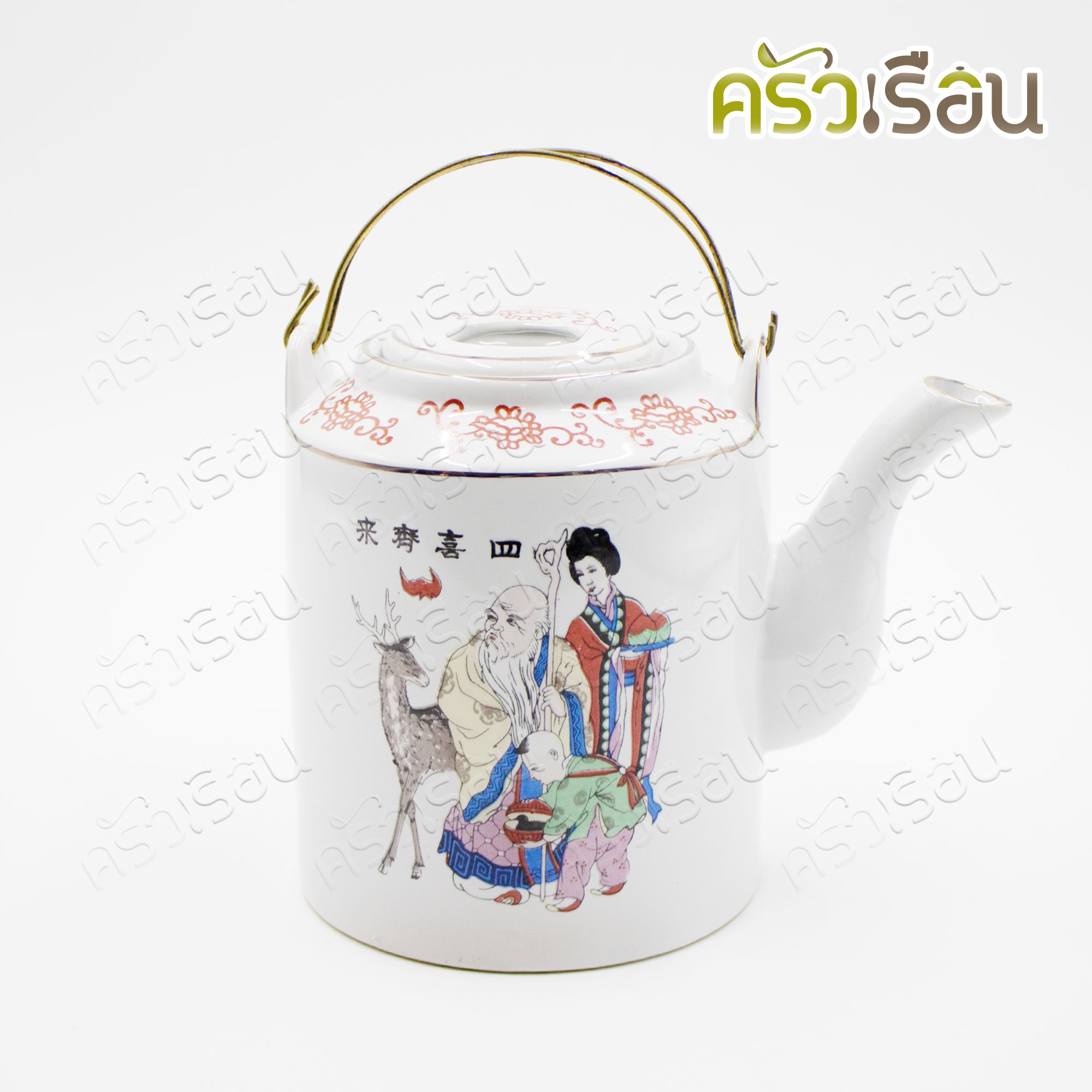 Teapot, porcelain, handle with flower pattern [assorted patterns], white #60, height 12 cm. Teapot, porcelain, handle with white handle.