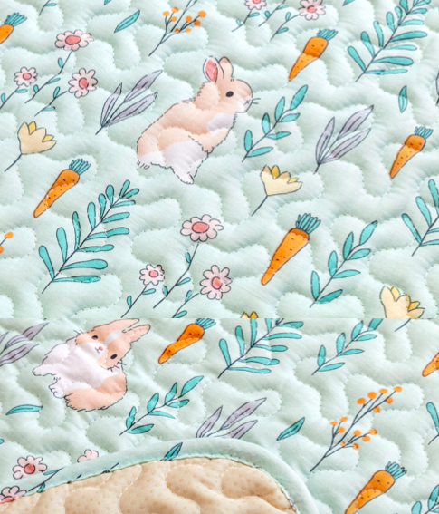 พรมรองนั่งวินเทจ ผ้ารองคลาน พรมหน้าเตียง ผ้าน้องหมา 200x210 cm. ลายกระต่ายน้อย เนื้อ cotton แท้