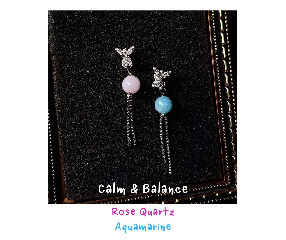 ต่างหูประดับหินแท้ Aquamarine X Rose Quartz Earring (ทลายกำแพงการสื่อสาร พูดได้เงิน เสริมความรัก)