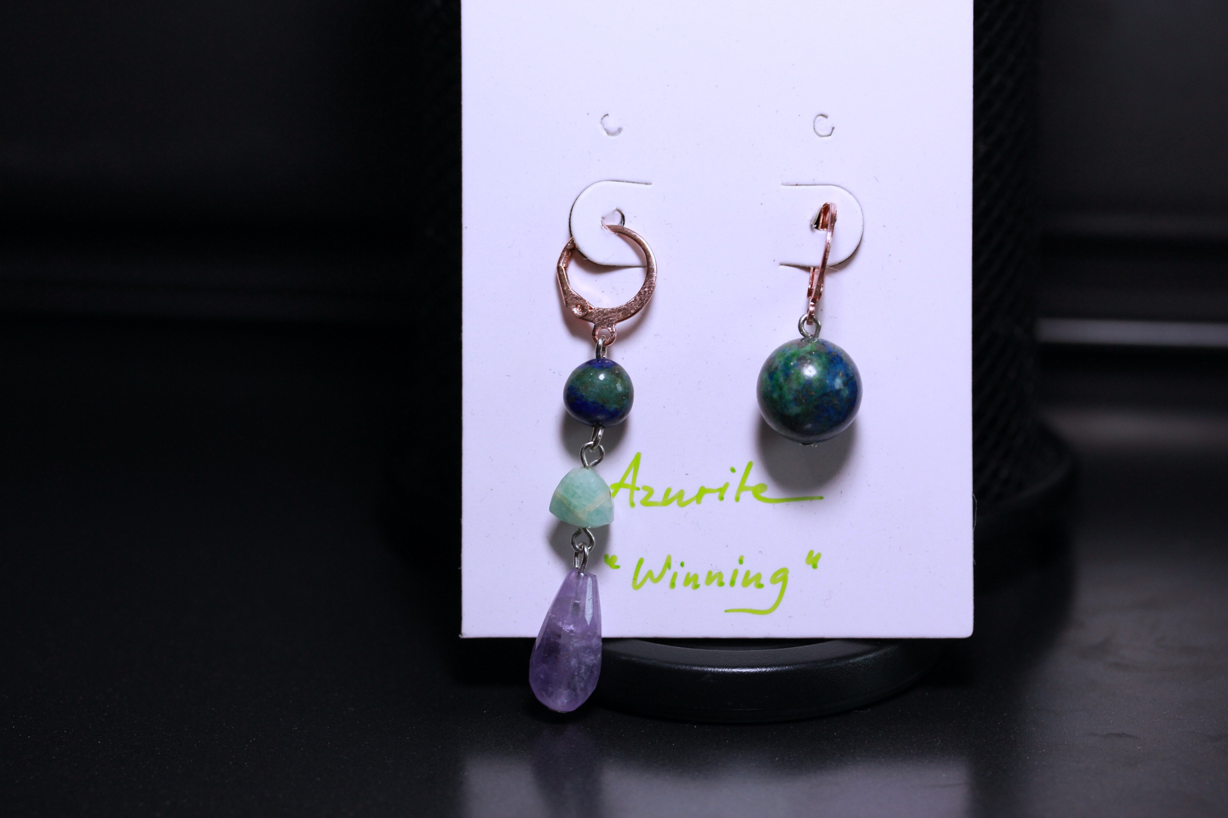 ต่างหูหินแท้ "The Pink" Azurite Earring Lavender Amethyst (Winning)