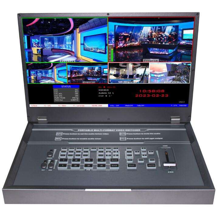 DeviceWell HDS9335: เครื่องสลับสัญญาณวิดีโอ Full HD 5 ช่อง แบบ All-in-One พร้อมจอภาพ 15.6 นิ้ว, บันทึก, สตรีมมิ่ง และ T-Bar สำหรับงานโปรดักชั่นสตูดิโอ