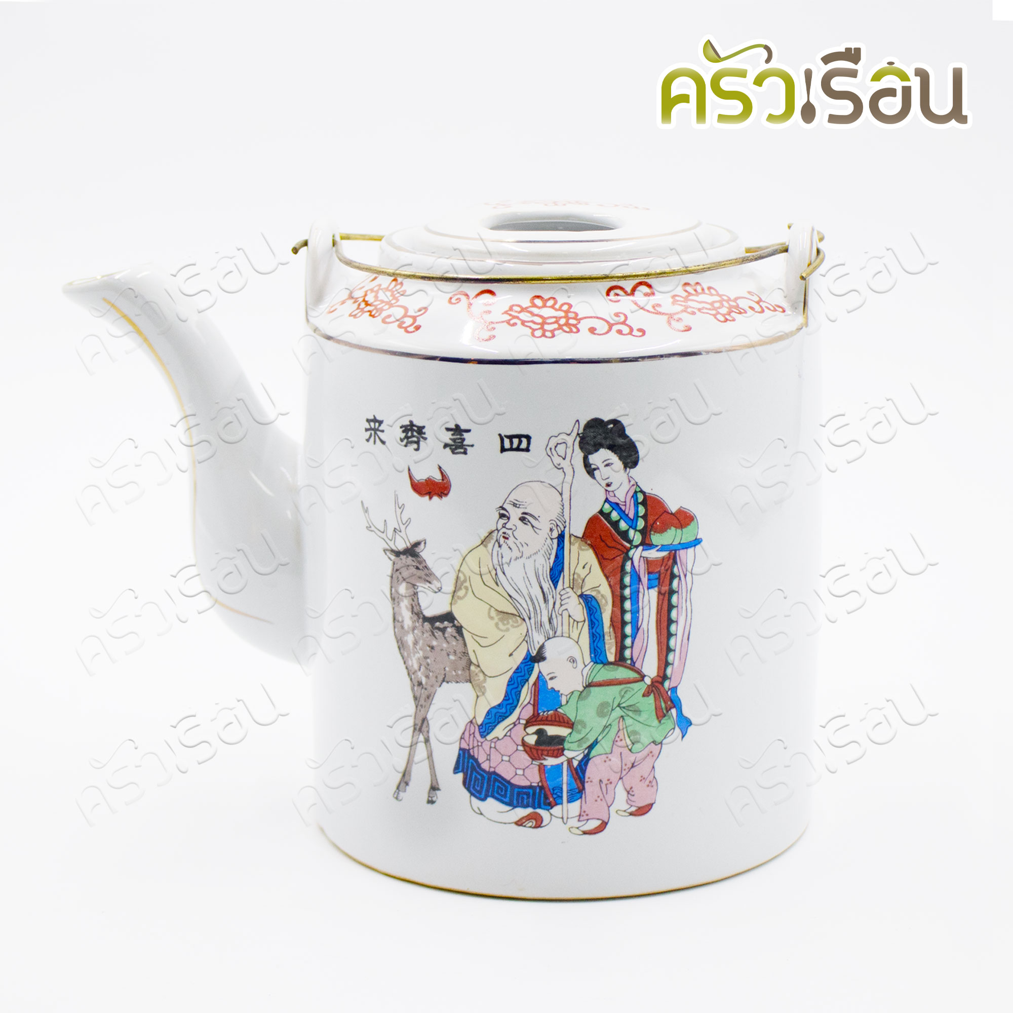 Teapot, porcelain, handle with flower pattern [assorted patterns], white #60, height 12 cm. Teapot, porcelain, handle with white handle.