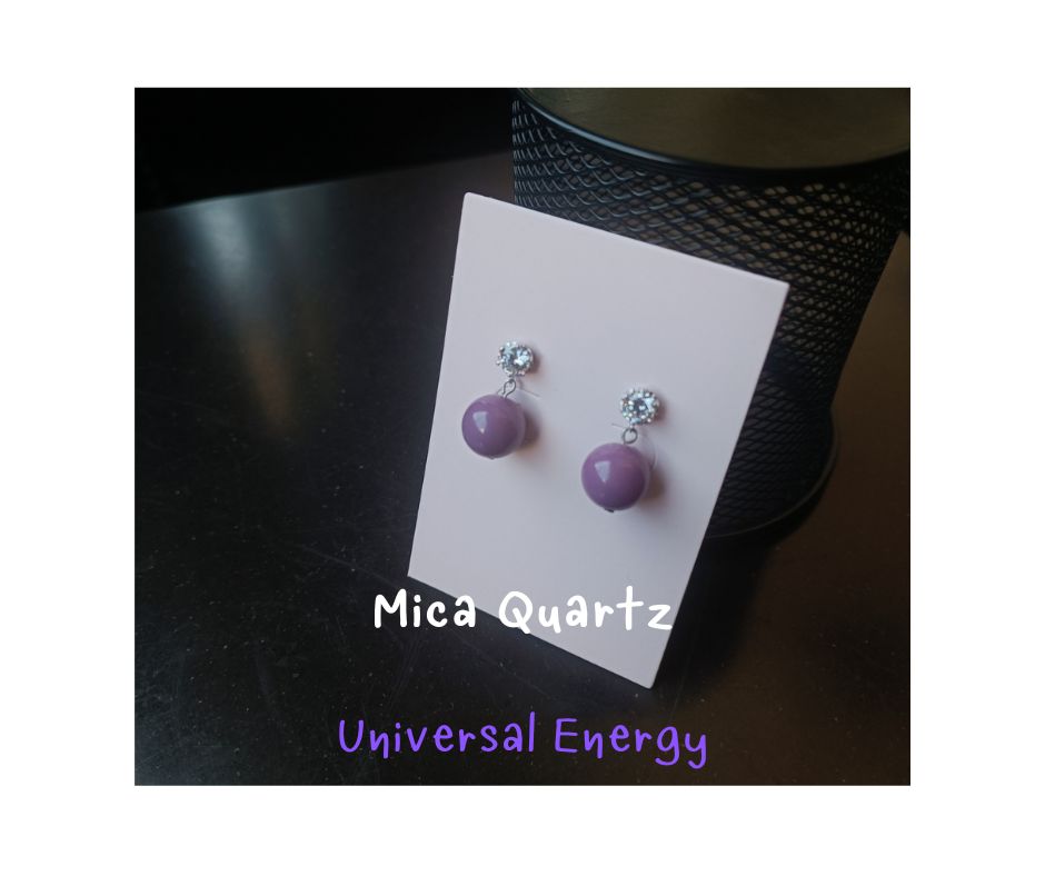 ต่างหูเงินแท้ 92.5 ชุป Platinum ประดับหินแท้ Mica Quartz Sterling Silver Earring (ปรับสมดุลย์ทางอารมณ์)