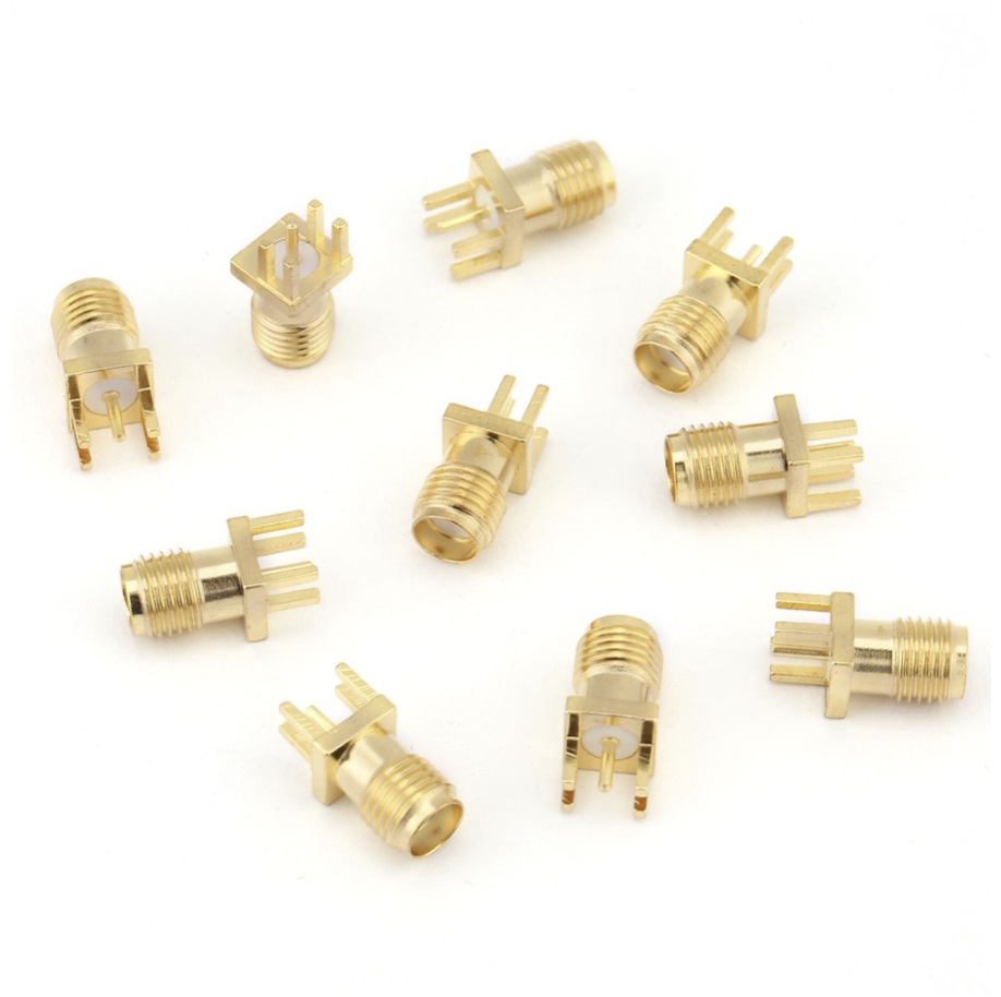 SMA Female Base Brass RF Connector Drift Angle Antenna Sockets Connecting Tools Set PCB Mount 50 Ohm RF Connector Kit