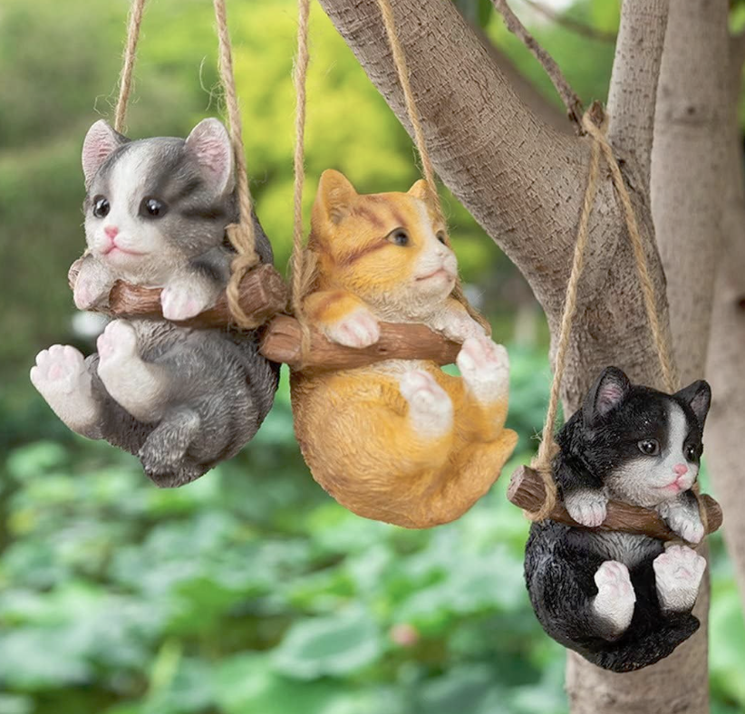 ตุ๊กตาแต่งบ้าน แต่งสวน แมวน้อยจอมส้น ปีนต้นไม้ แมวสลิด