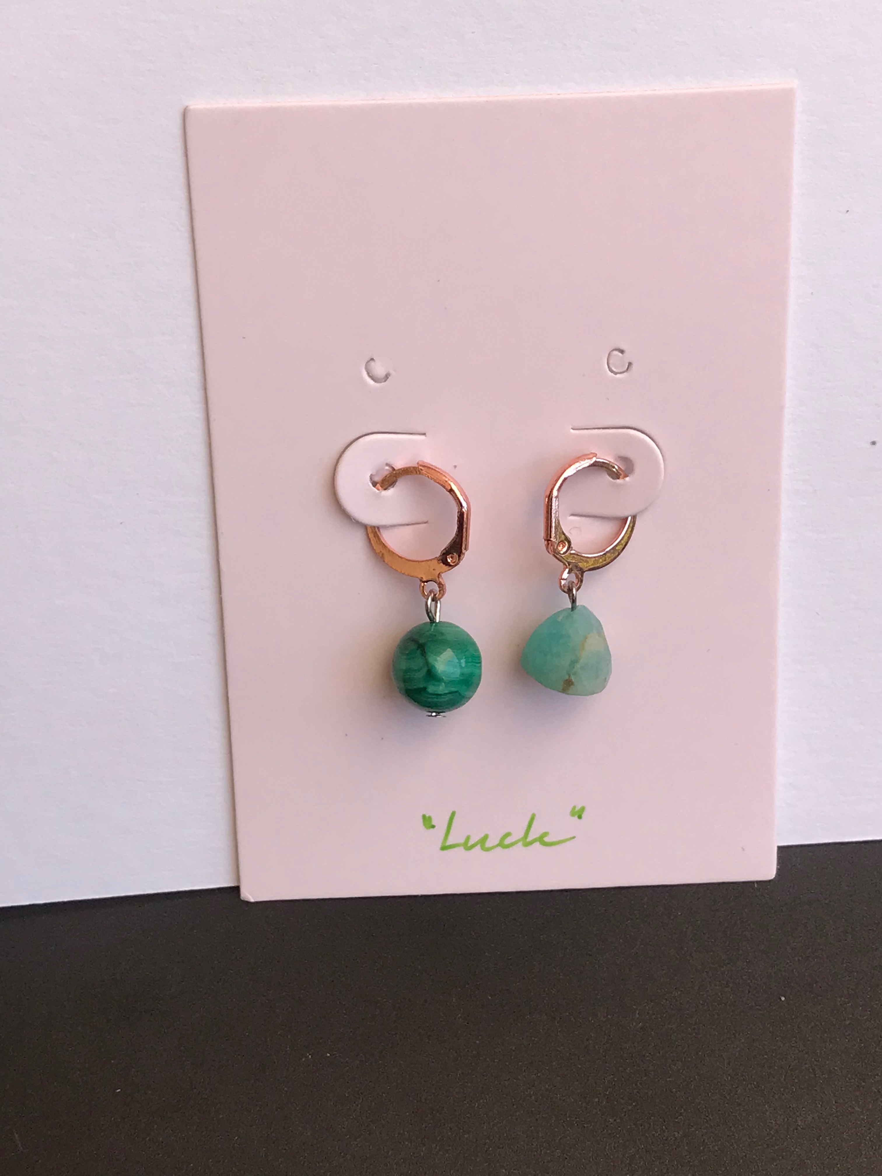 ต่างหูหินแท้ "The Pink" Malachite + Amazonite Earring (ดึงดูดโชคลาภ)